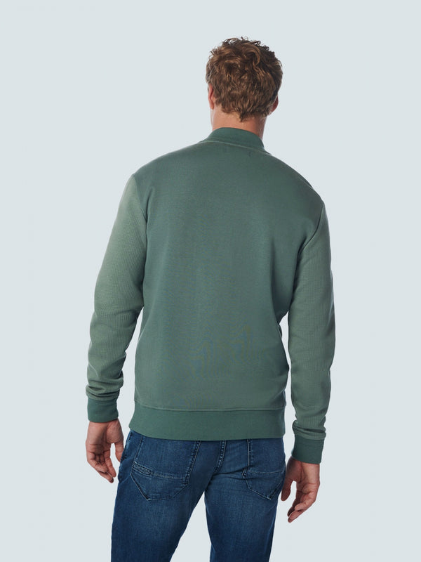 Sweater Full Zipper Waffle Jacquard Stretch Bomber | Steel