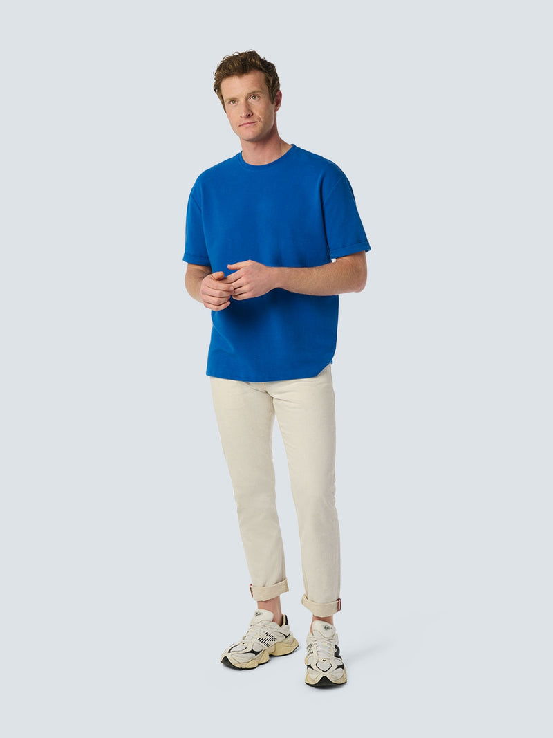 Relaxed Jacquard T-shirt with Round Neck | Cobalt
