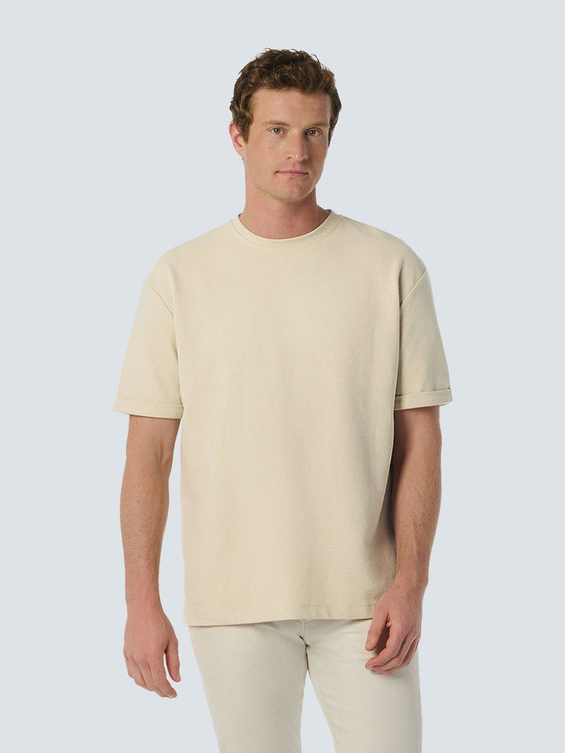 Relaxed Jacquard T-shirt with Round Neck | Cement