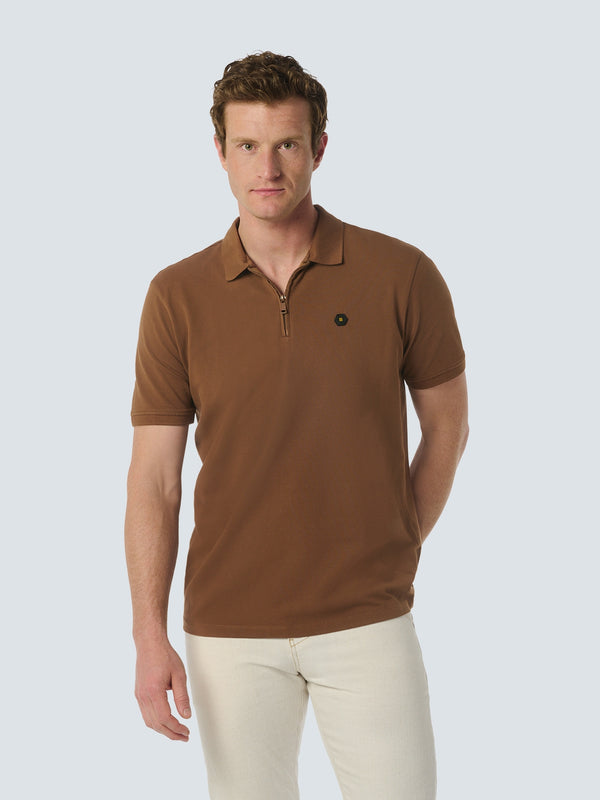 Polo Zip Pique Garment Dyed Stretch | Brown