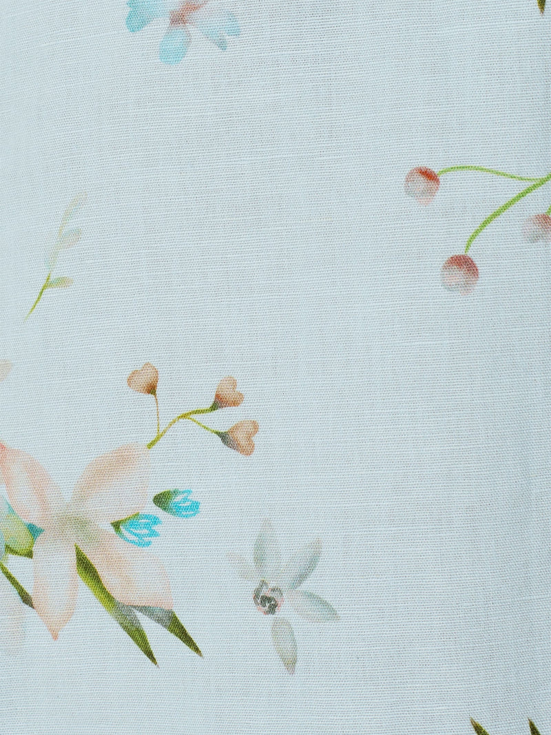 Summer Shirt with Botanical Print Made of Cotton and Linen | Sky
