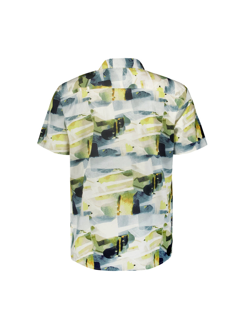 Short Sleeve Shirt with Resort Collar and Artistic Print | Cement