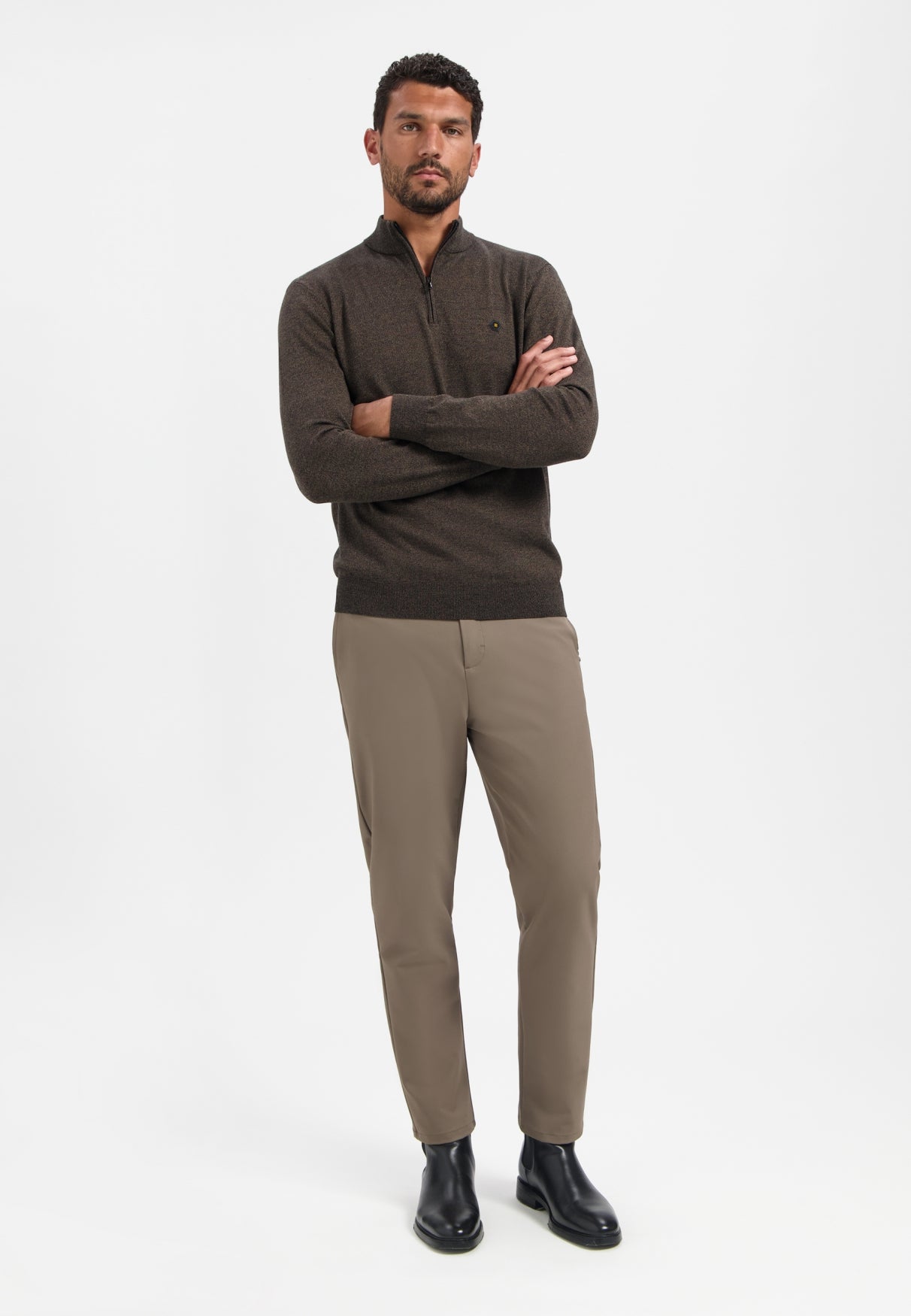 Half-zip melange jumper | Taupe