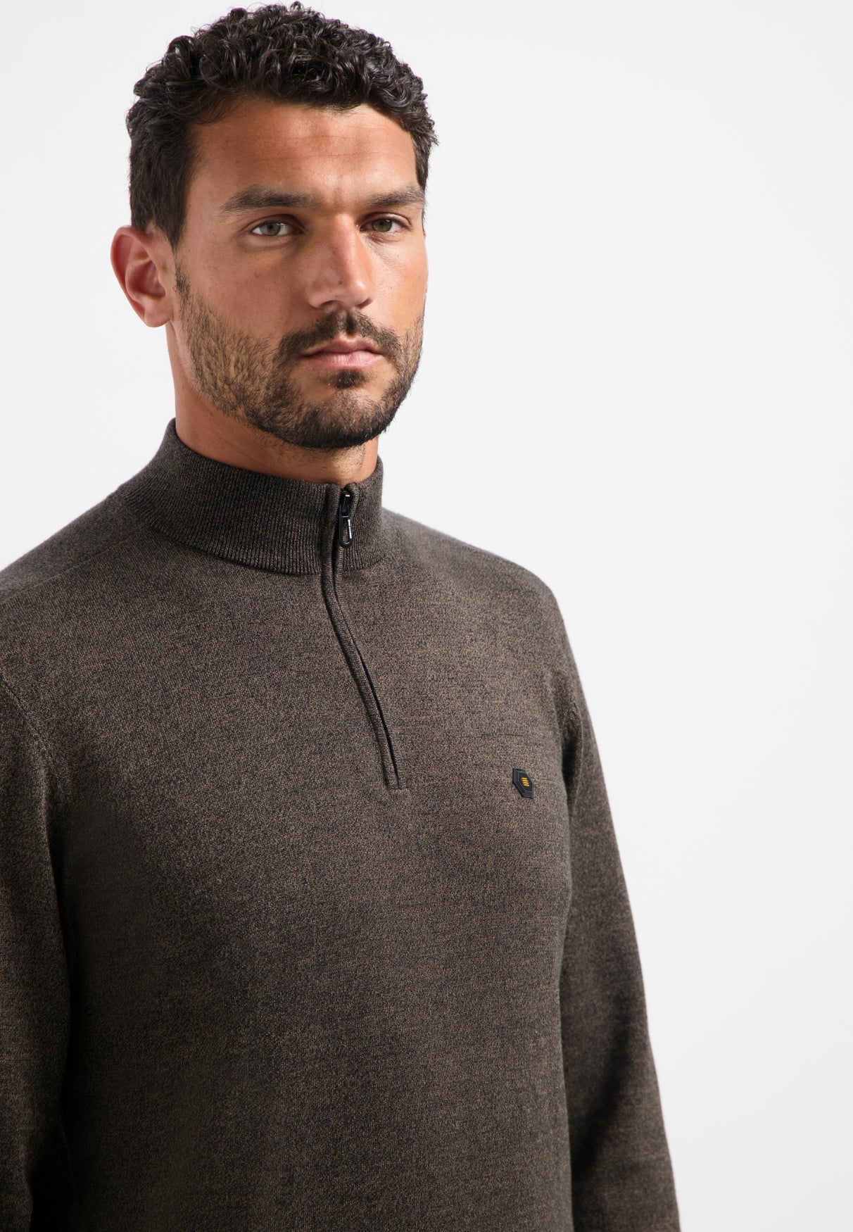 Half-zip melange jumper | Taupe