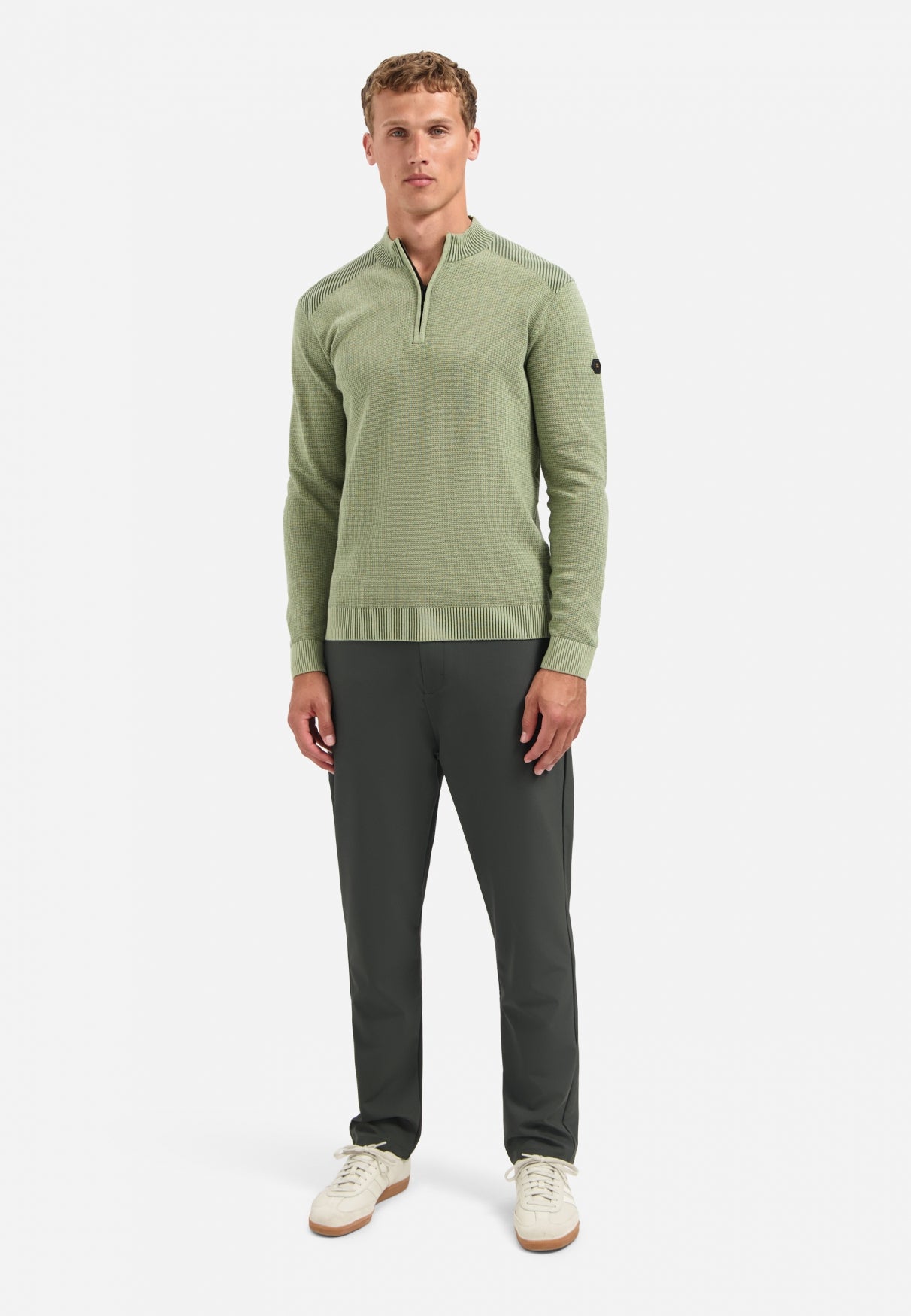 Textured half-zip jumper | Light Moss