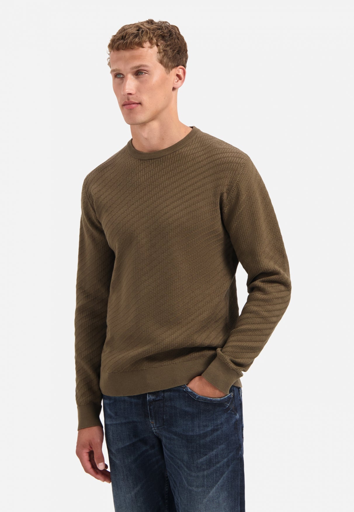 Diagonal knit jumper | Taupe