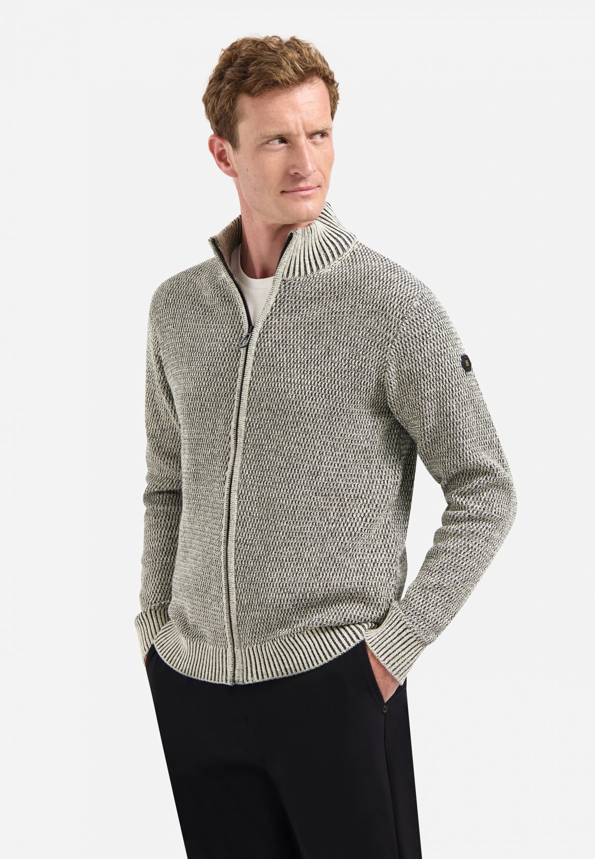 Heavy melange knitted cardigan | Stone