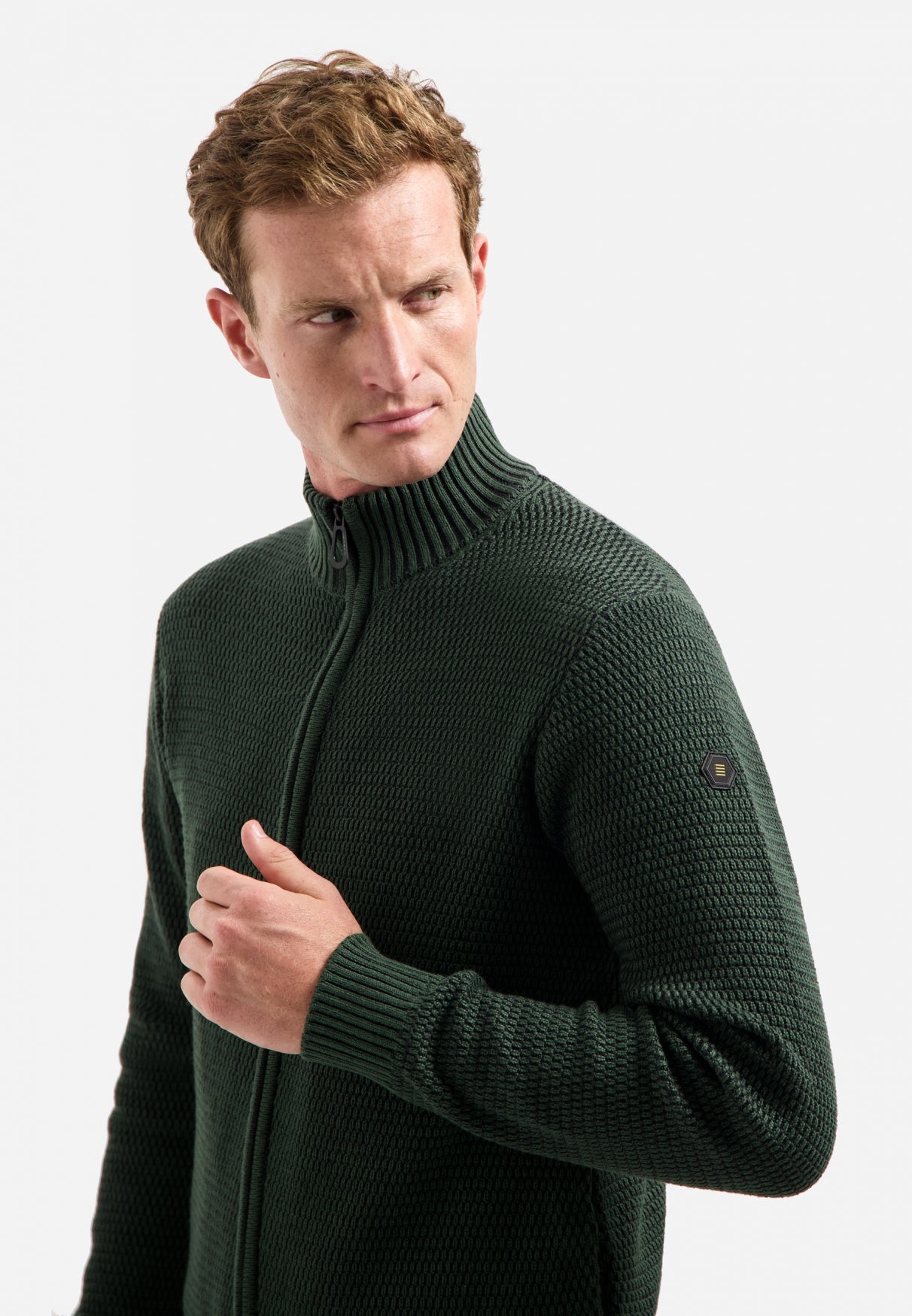 Heavy melange knitted cardigan | Dark Green