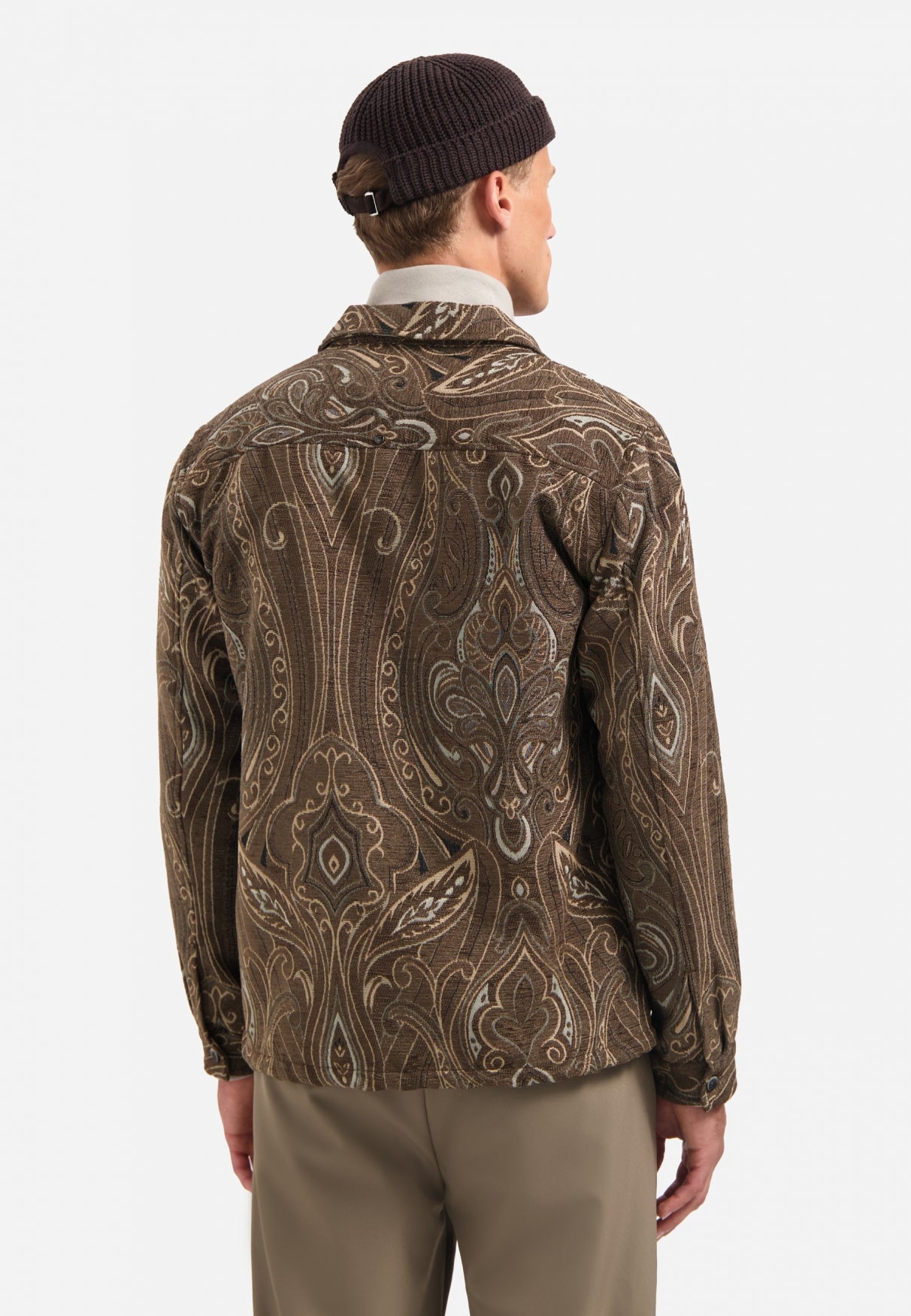 Patterned jacquard overshirt | Brown