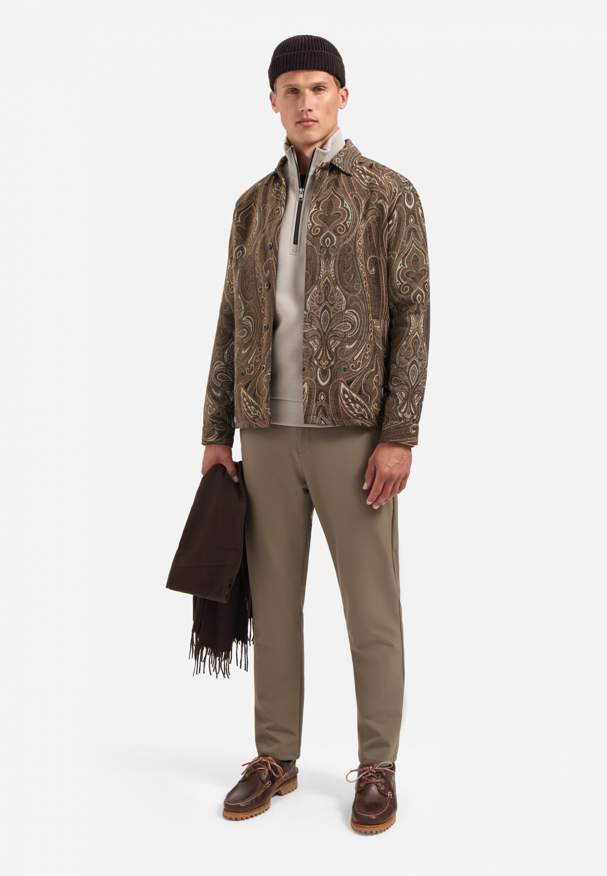 Patterned jacquard overshirt | Brown