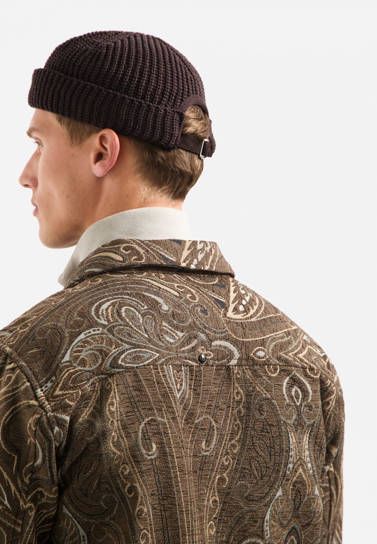 Patterned jacquard overshirt | Brown