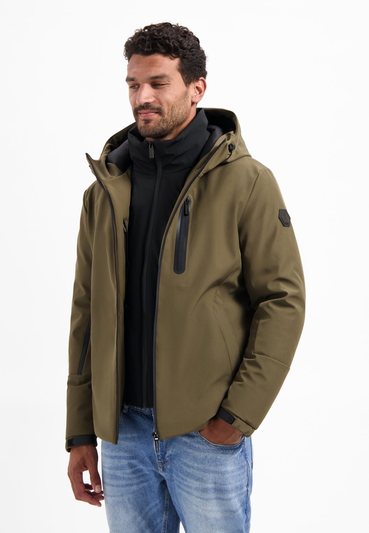 Hooded coated jacket | Dark Steel