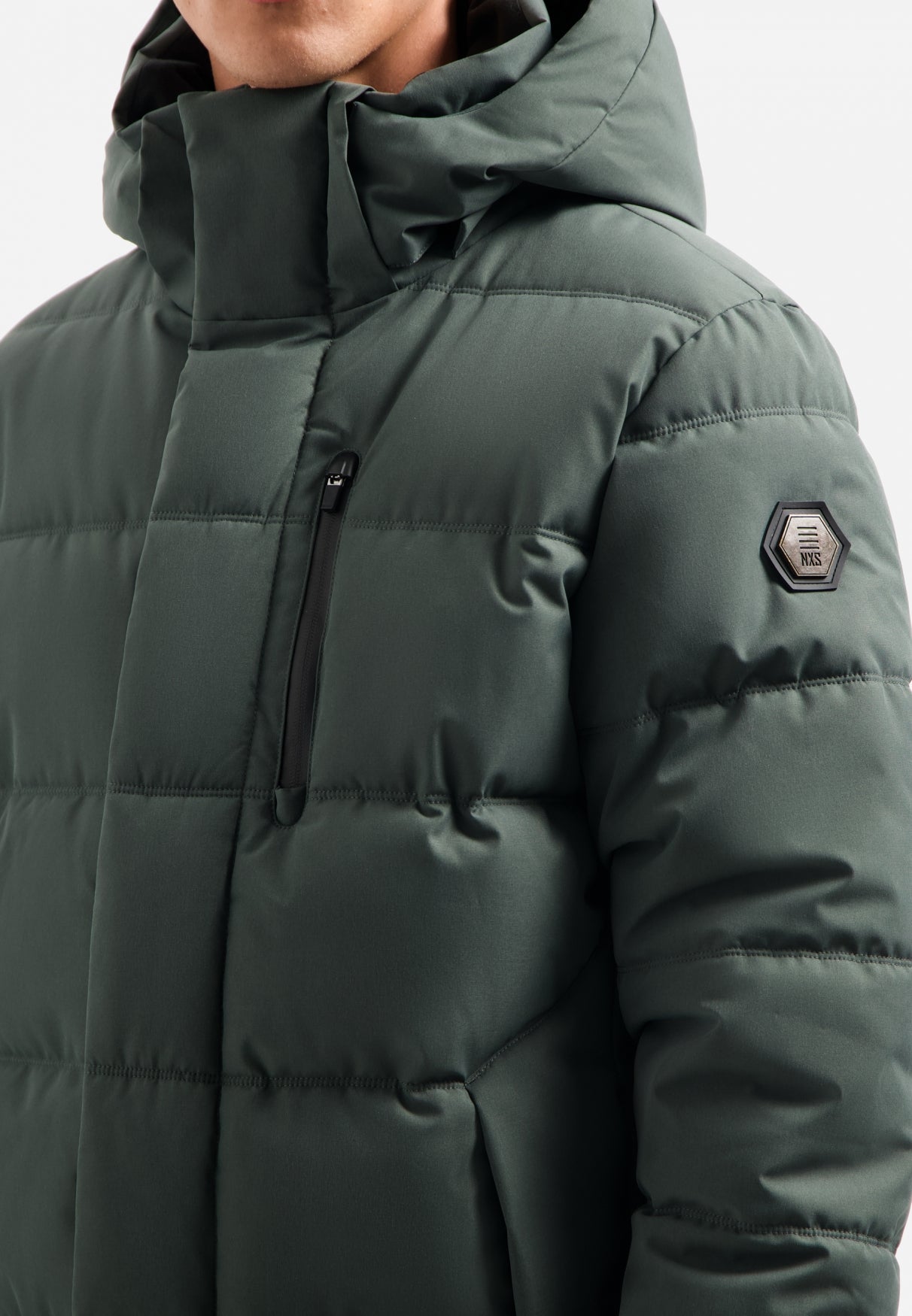 Long padded parka | Dark Steel