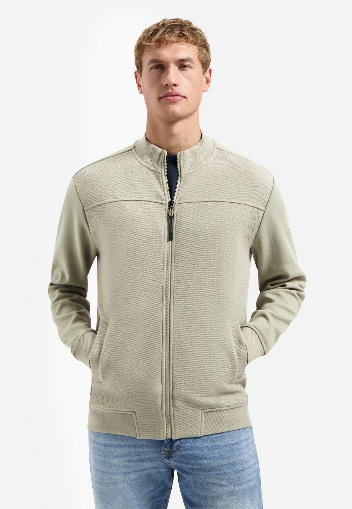 Sweat jacket with mixed textures | Taupe