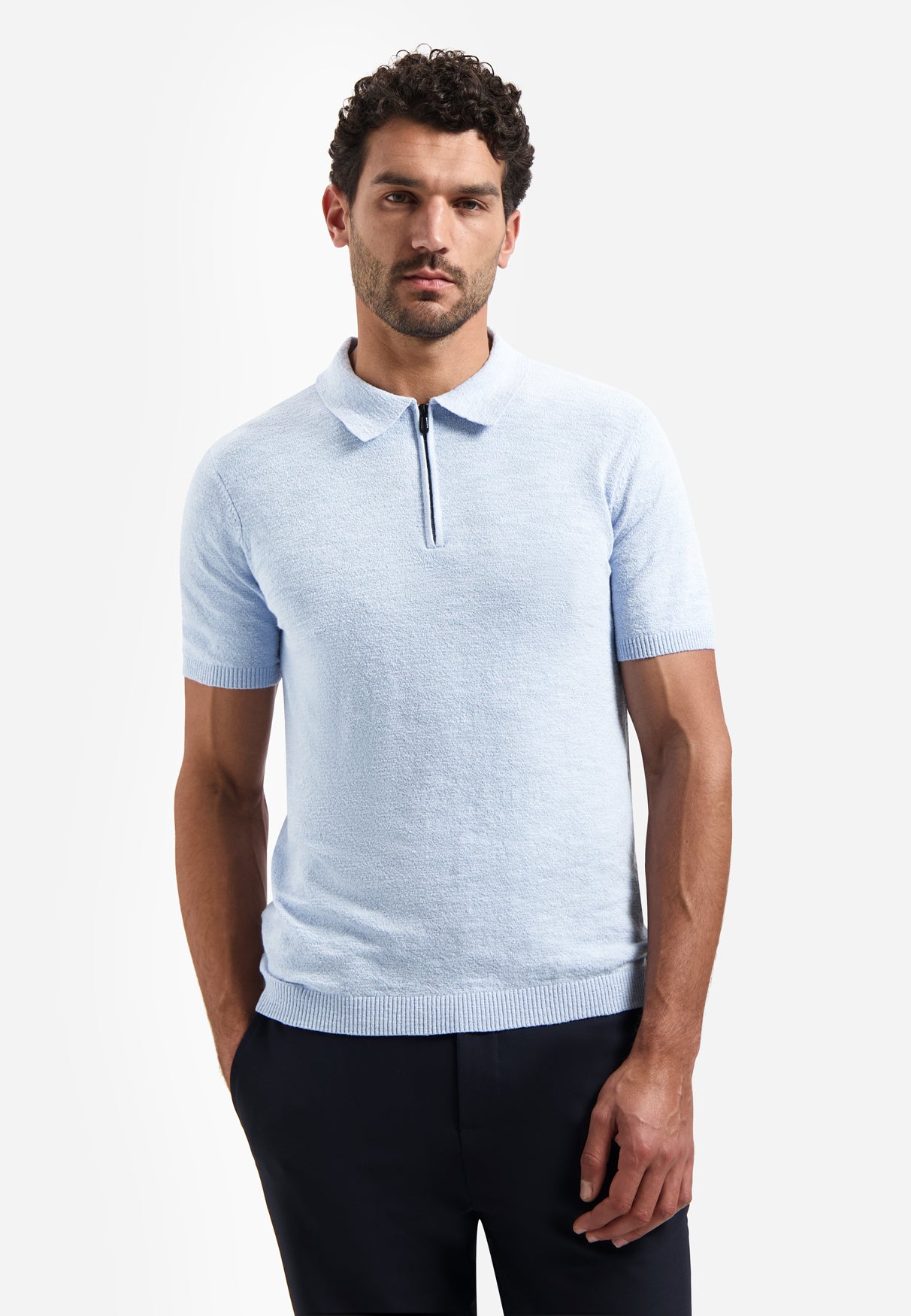 Knitted polo shirt with zip | Blue