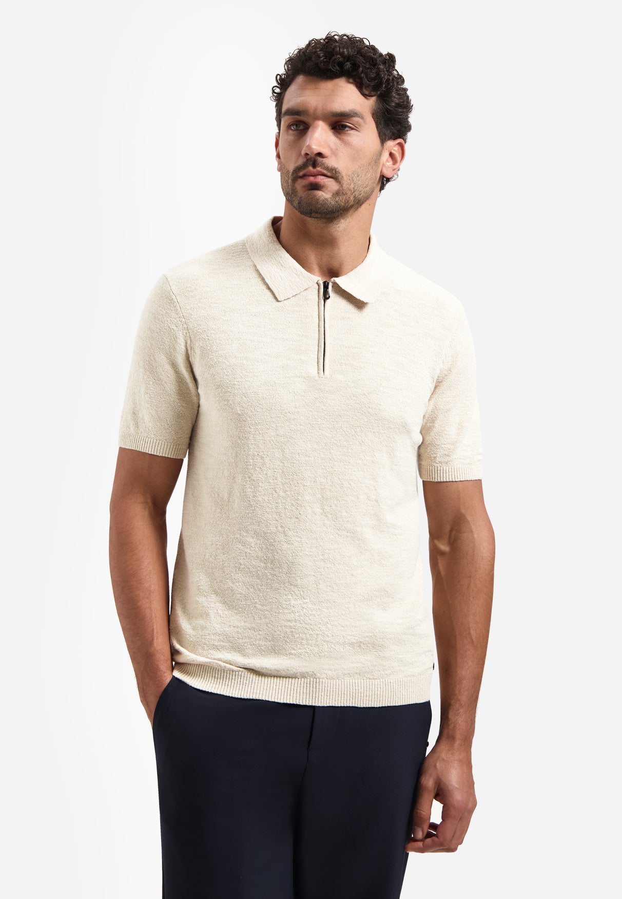 Knitted polo shirt with zip | Desert