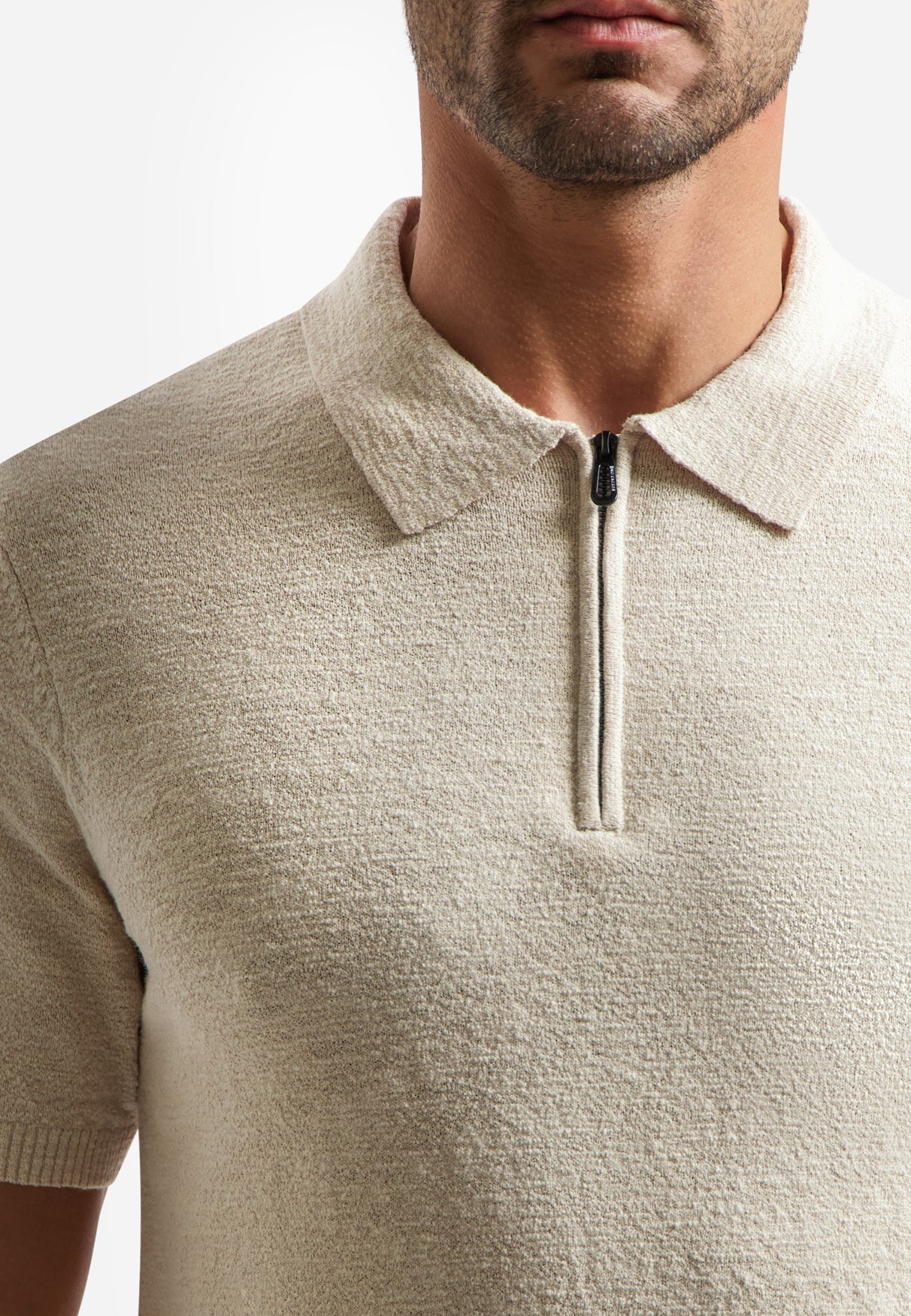 Knitted polo shirt with zip | Desert