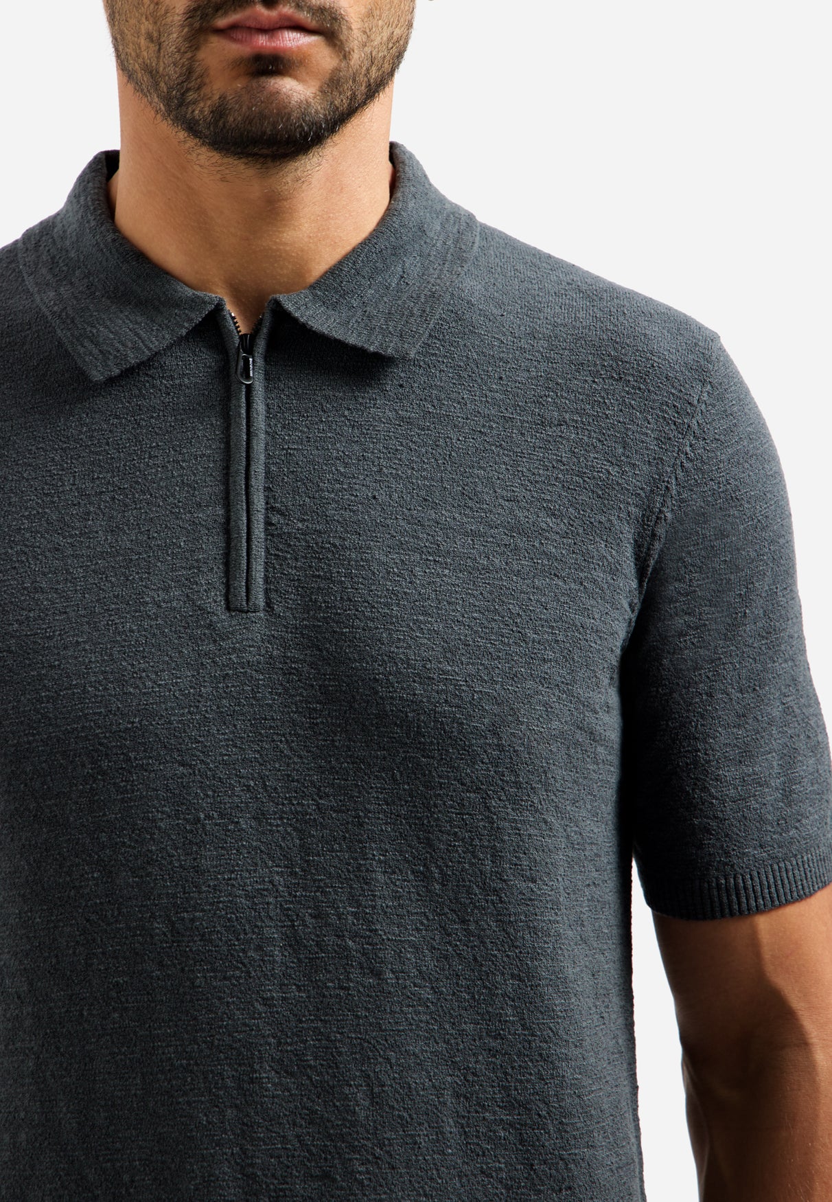 Knitted polo shirt with zip | Dark Steel