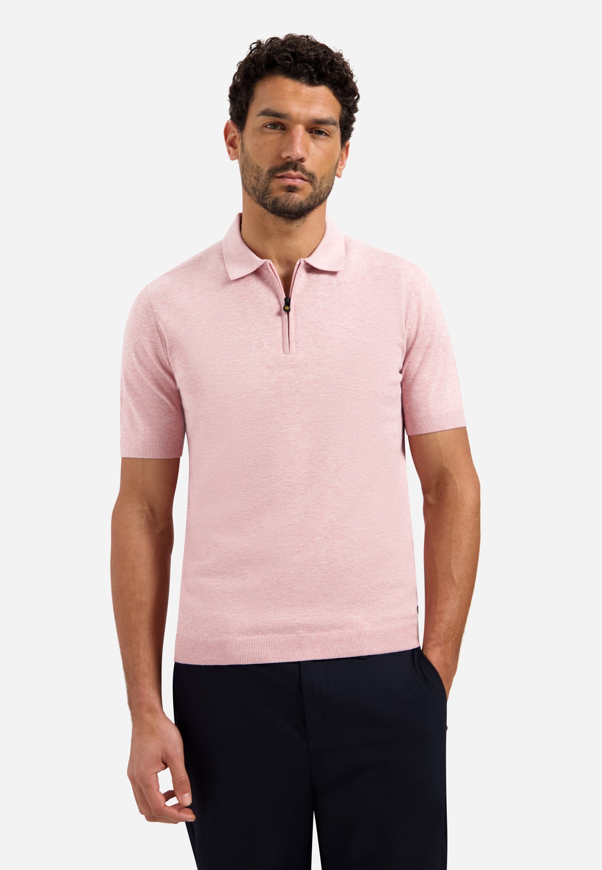 Knitted polo shirt with half-zip | Light Mauve