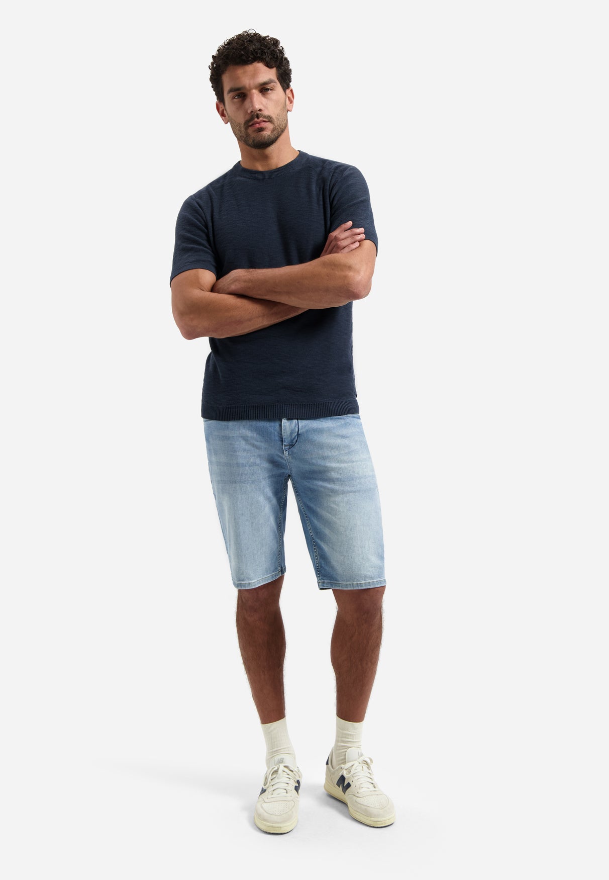 Knitted slub polo shirt with buttons | Night