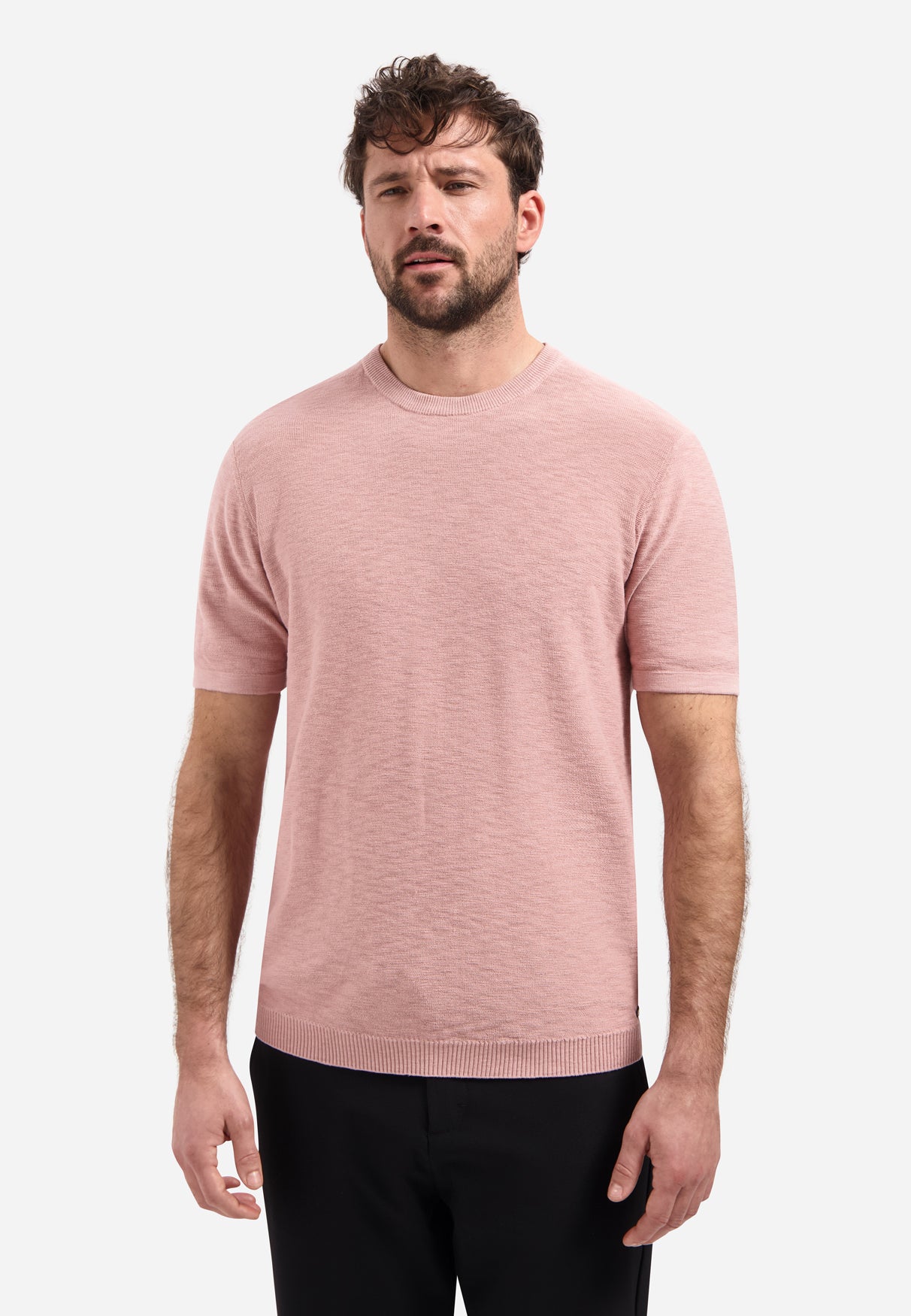 Knitted slub polo shirt with buttons | Light Mauve