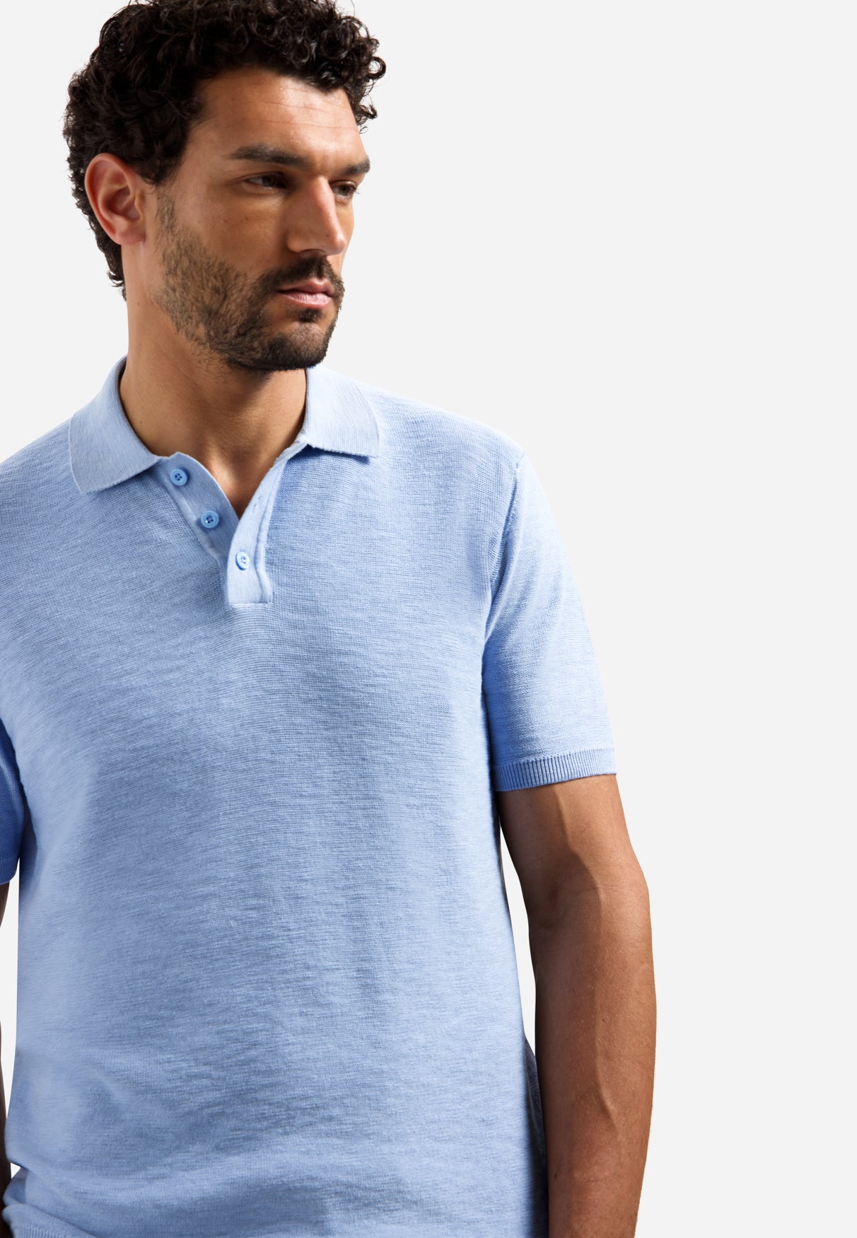 Knitted slub polo shirt with buttons | Blue
