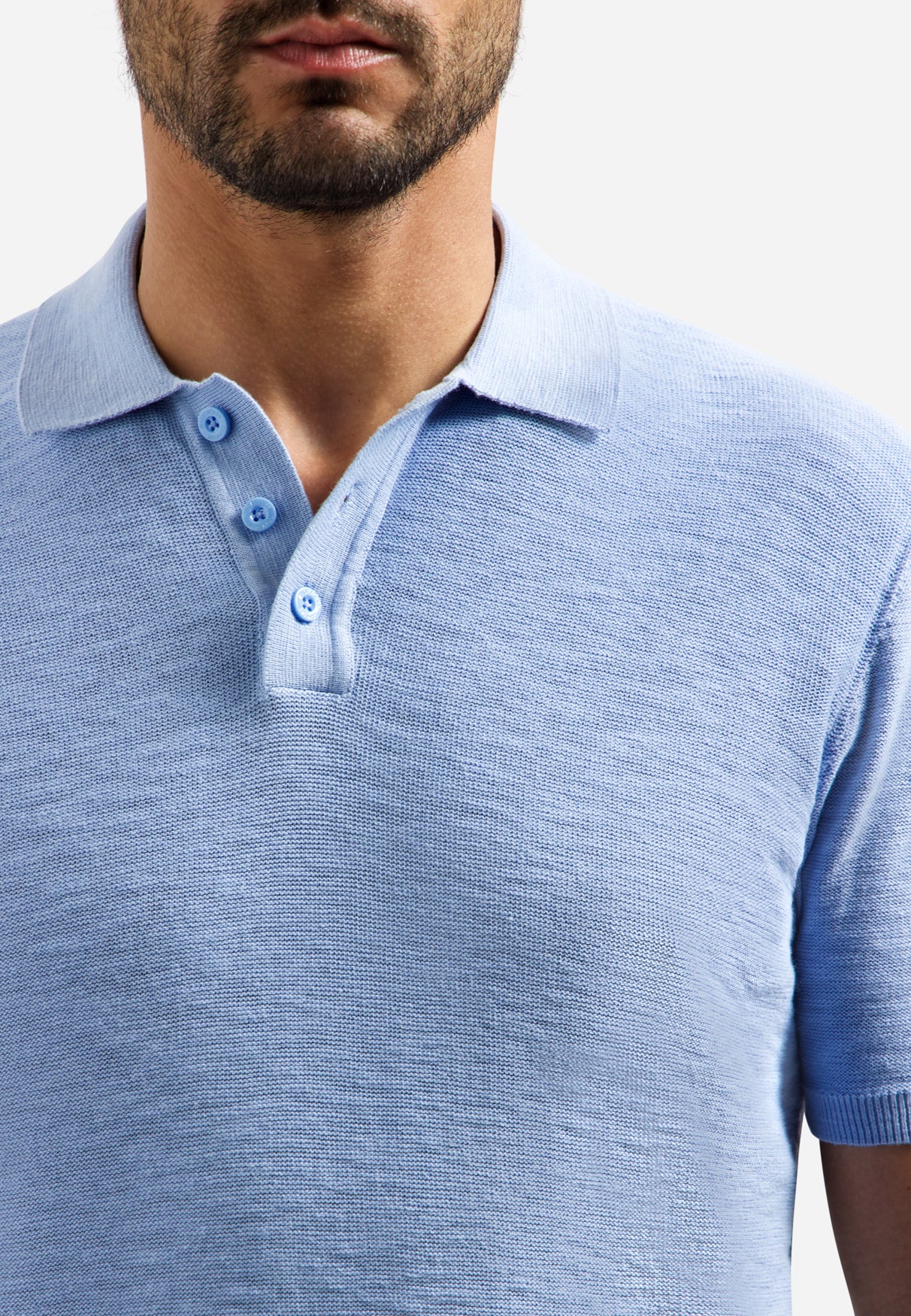 Knitted slub polo shirt with buttons | Blue