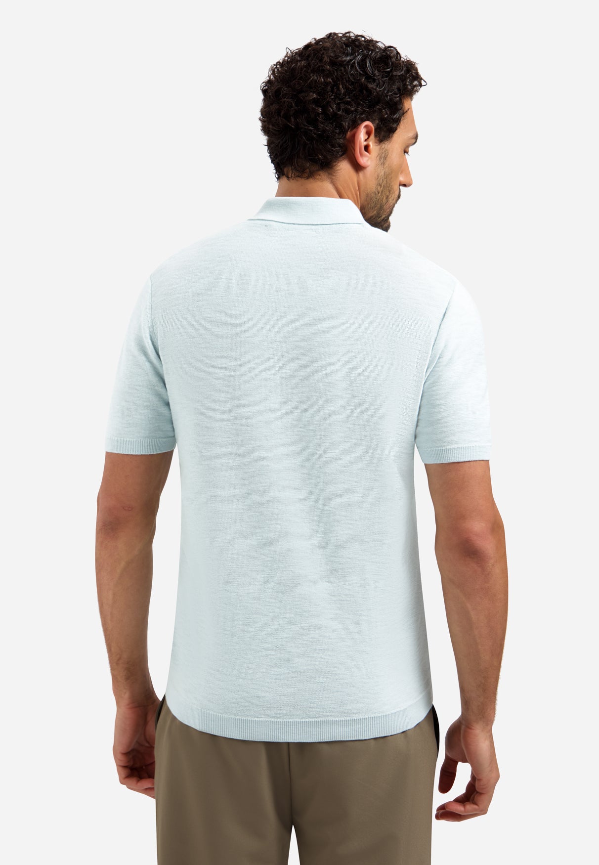 Knitted slub polo shirt with buttons | Sky