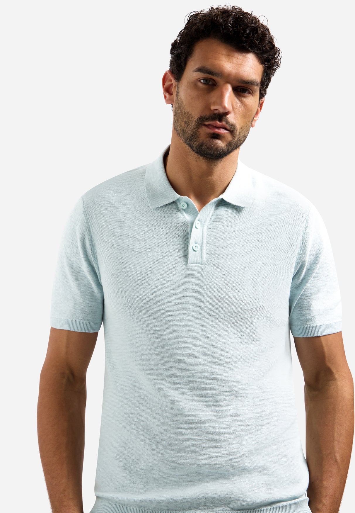 Knitted slub polo shirt with buttons | Sky