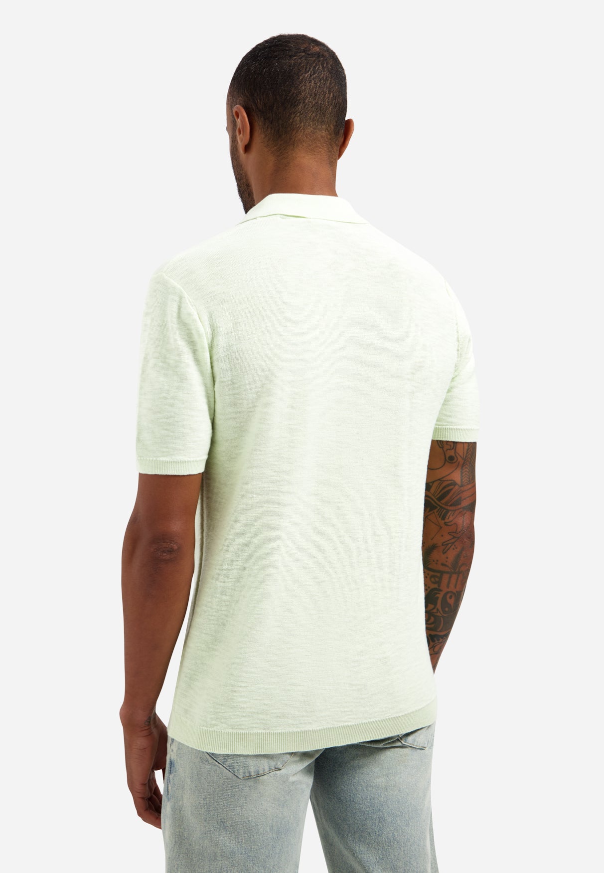 Knitted V-neck polo shirt | Seagreen