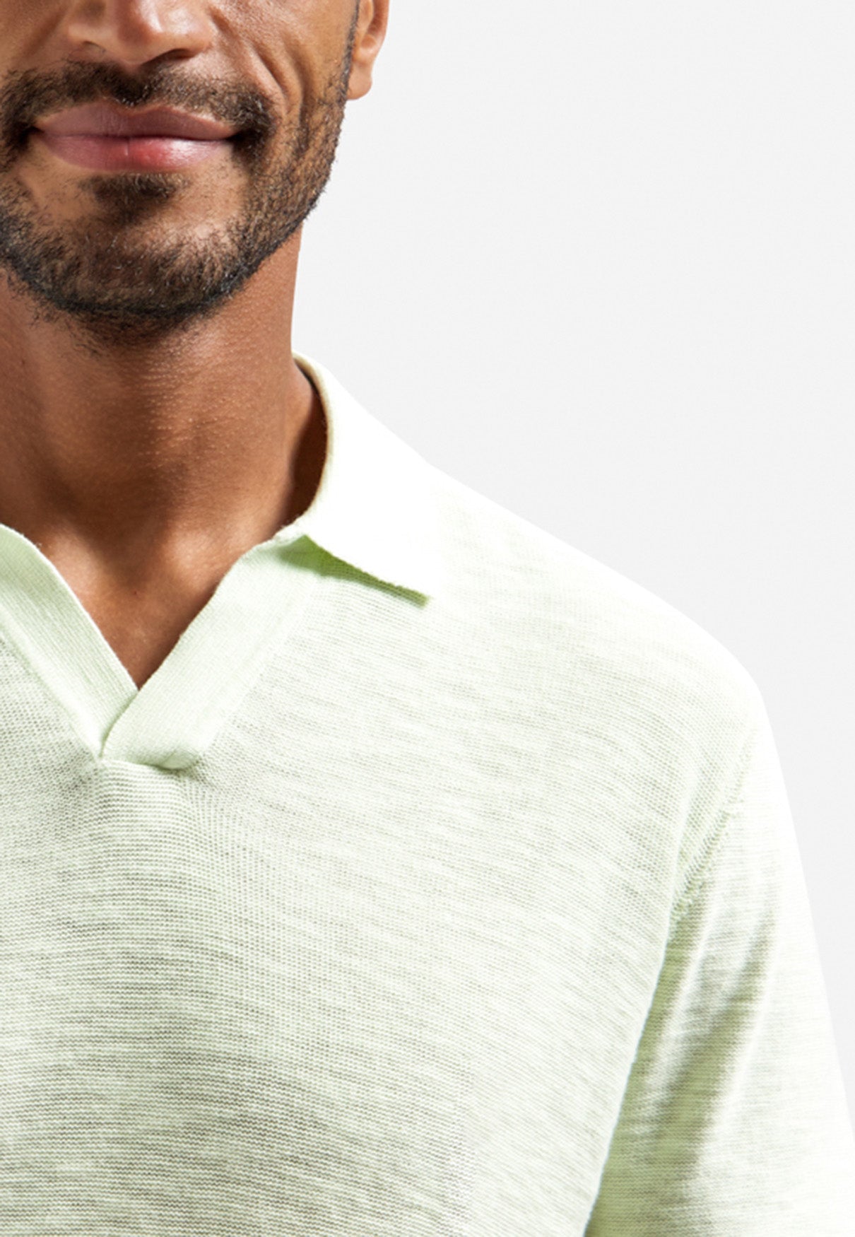 Knitted V-neck polo shirt | Seagreen