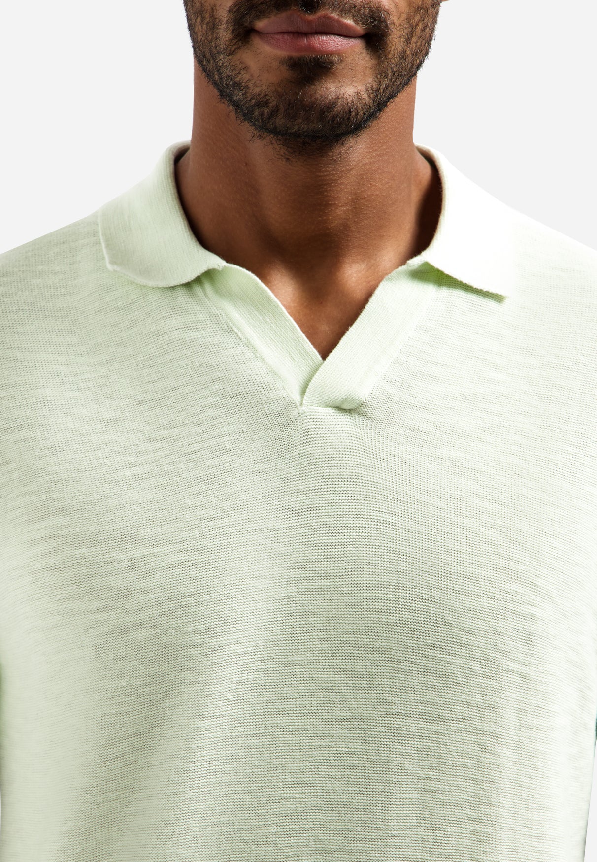 Knitted V-neck polo shirt | Seagreen