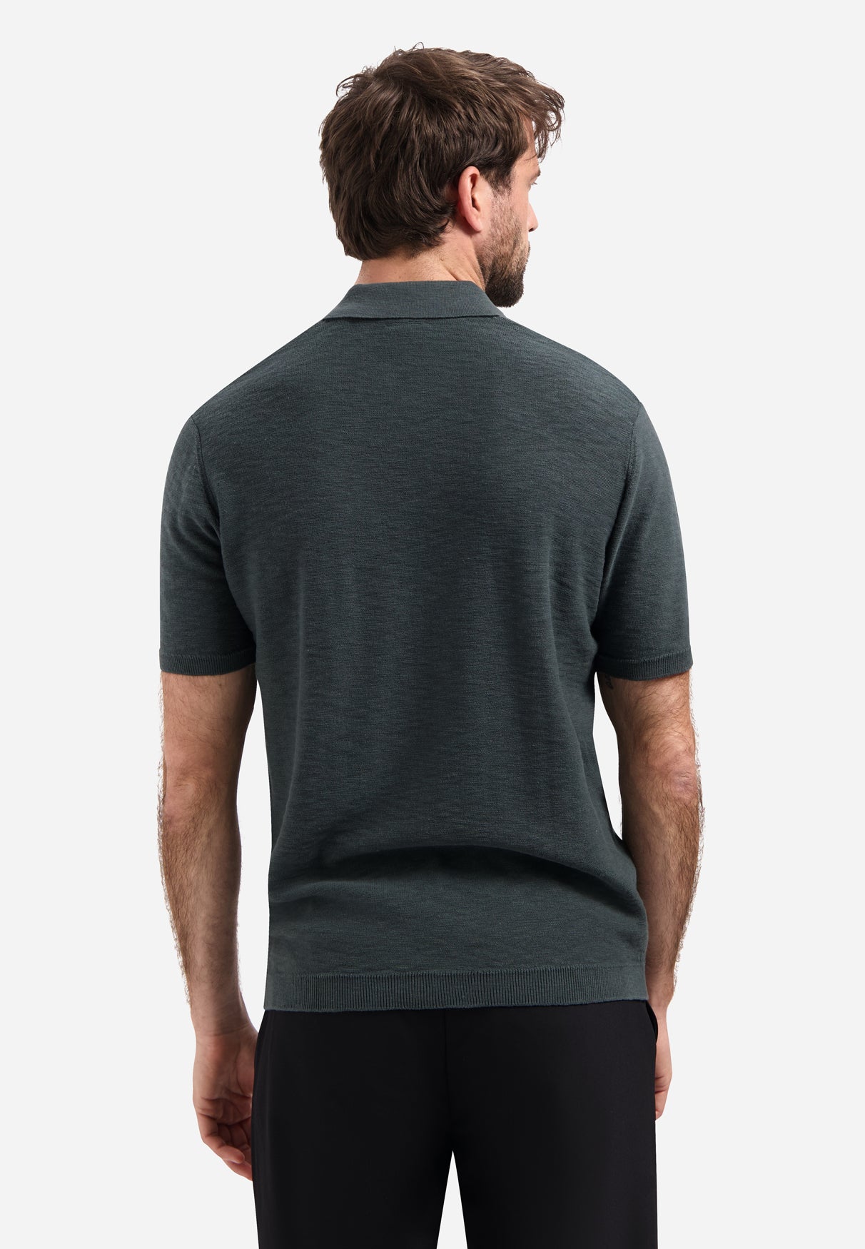 Knitted V-neck polo shirt | Dark Steel