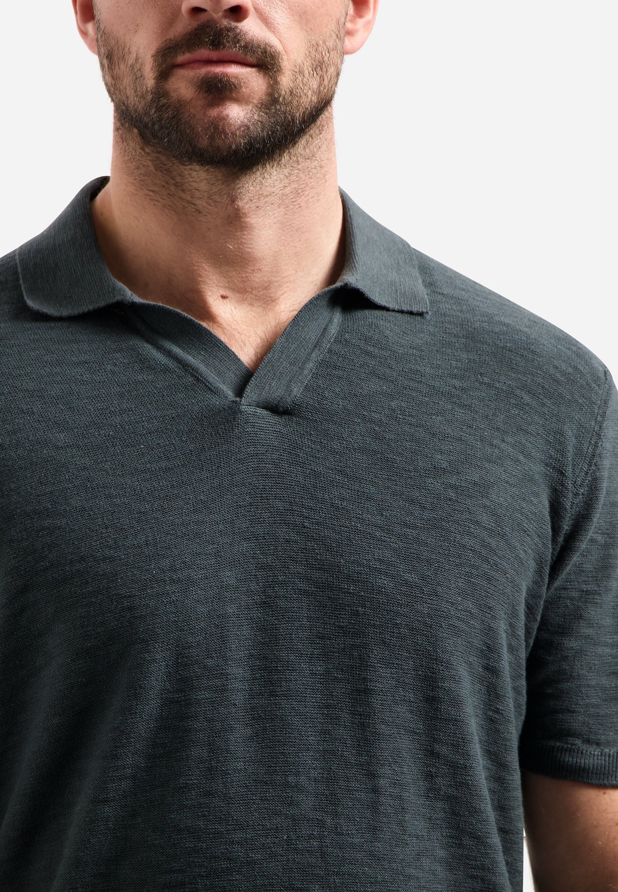 Knitted V-neck polo shirt | Dark Steel