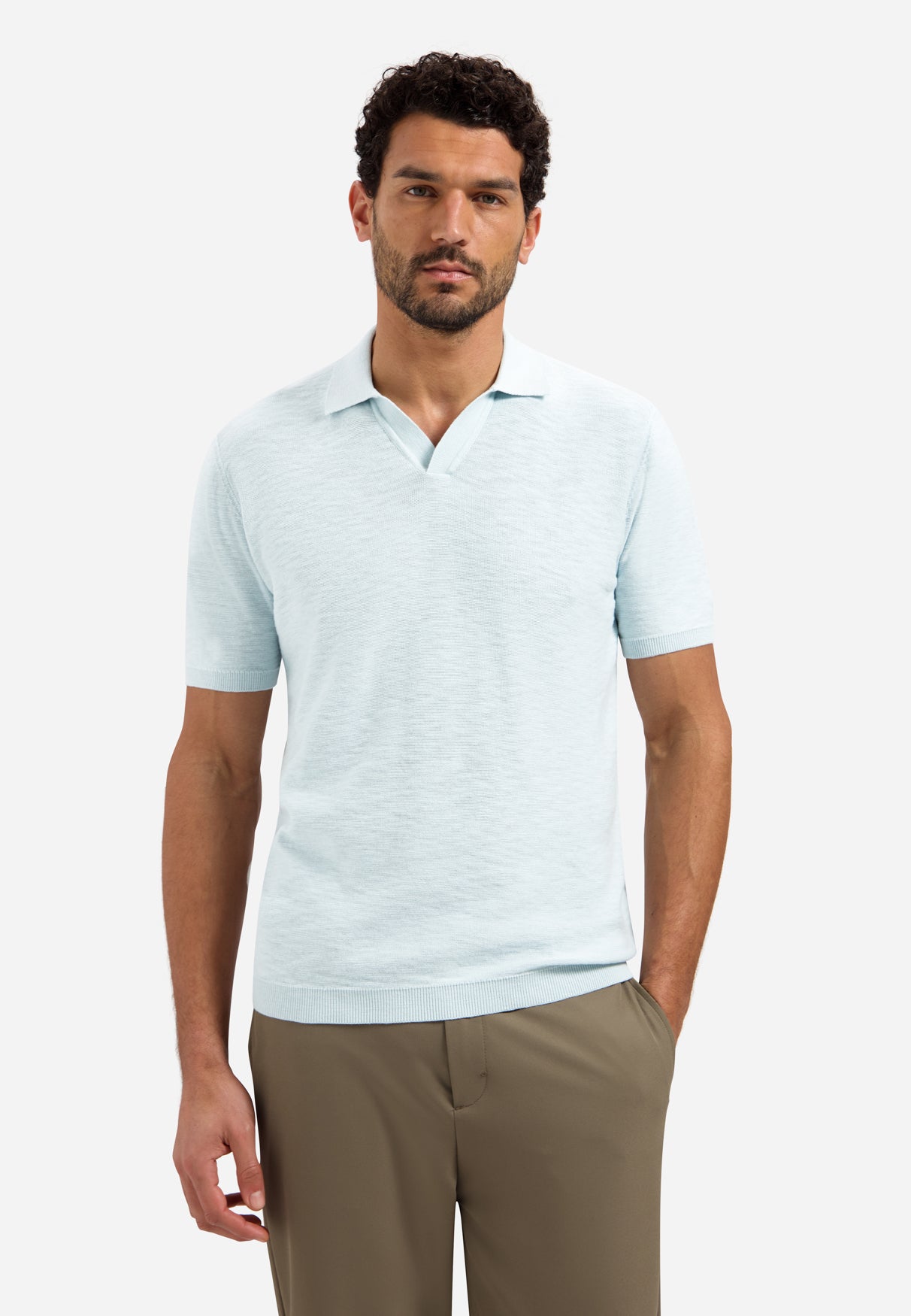 Knitted V-neck polo shirt | Sky