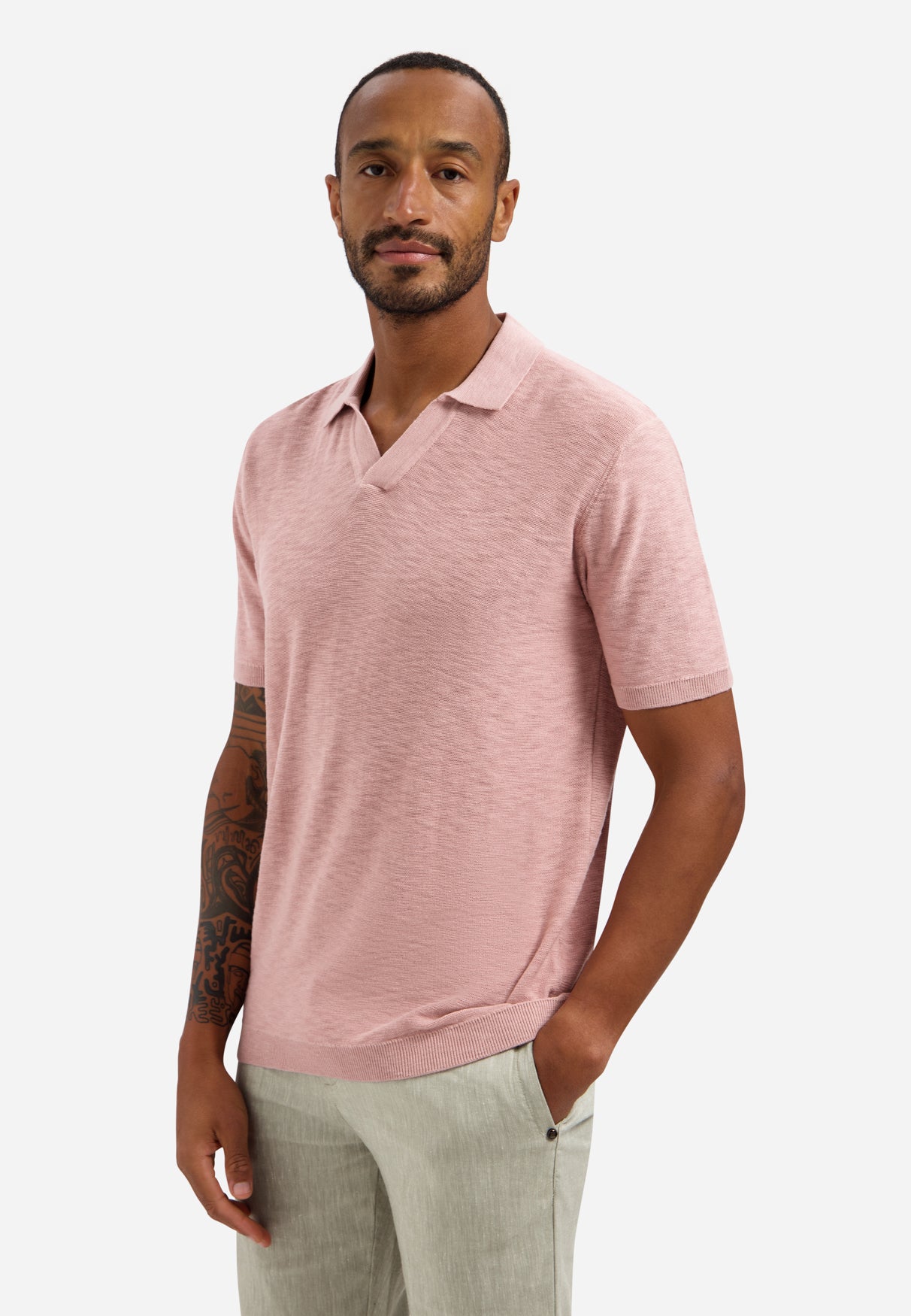 Knitted V-neck polo shirt | Light Mauve