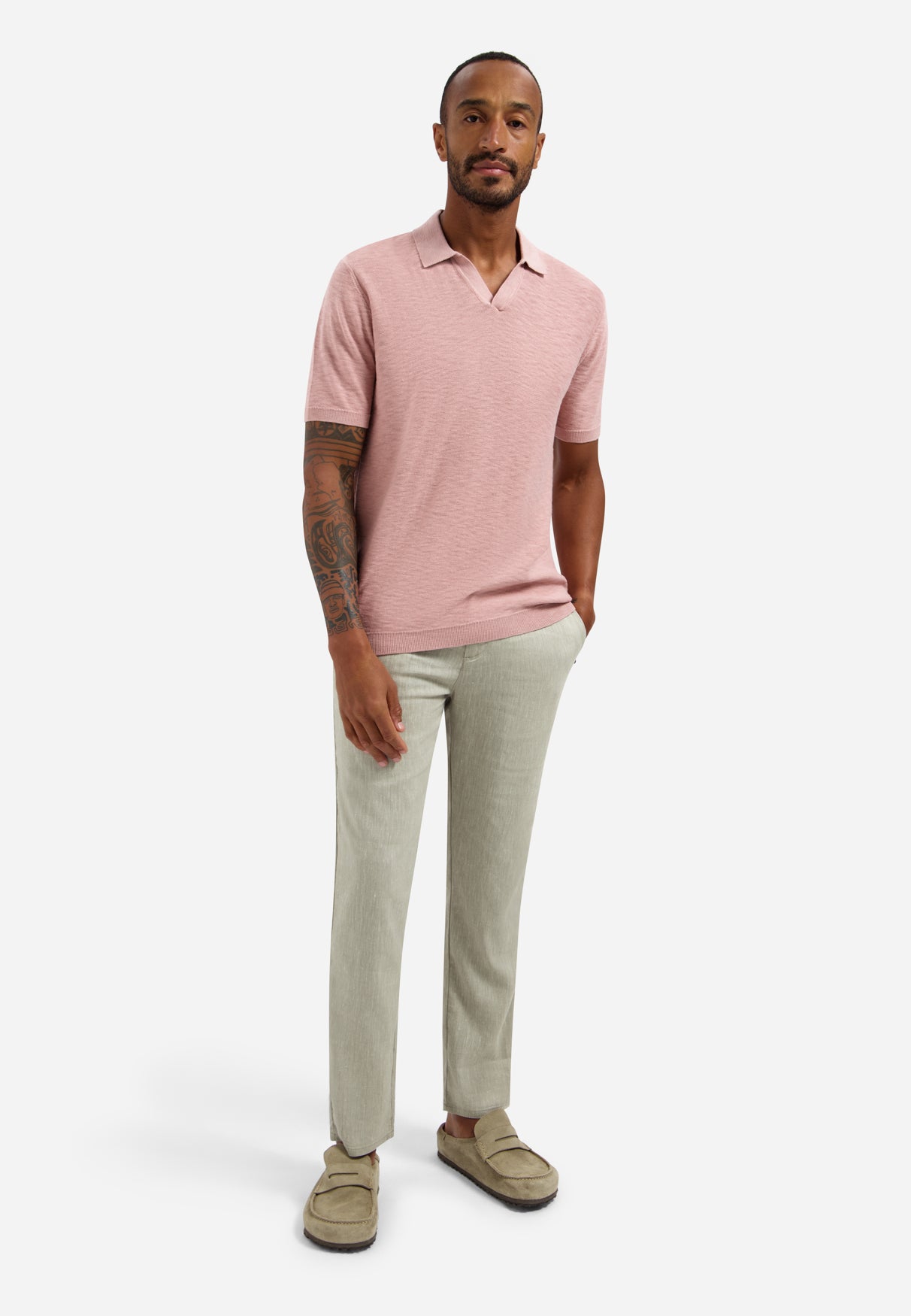 Knitted V-neck polo shirt | Light Mauve