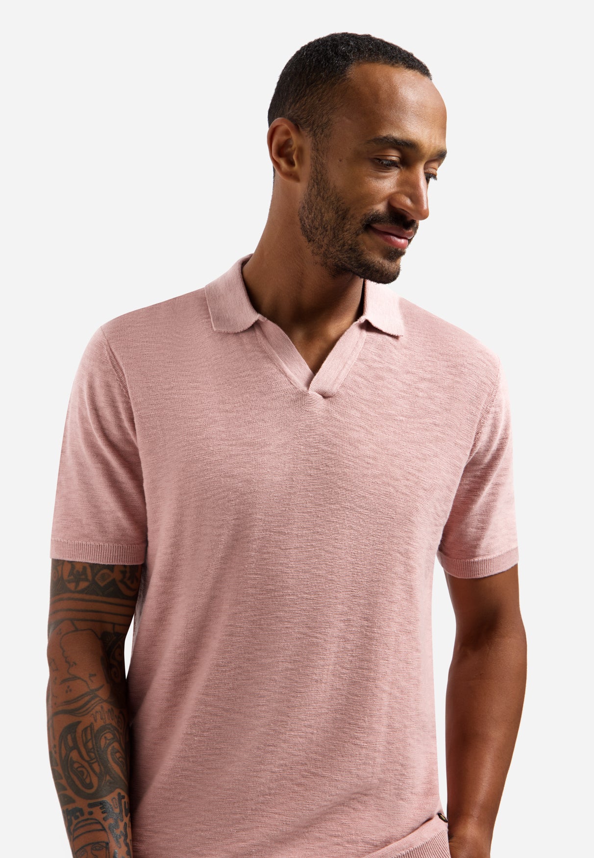Knitted V-neck polo shirt | Light Mauve