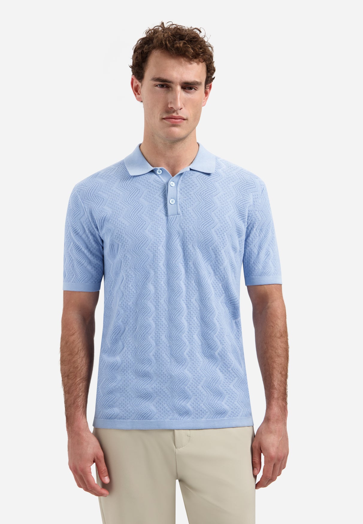 Knitted polo shirt with relief | Blue
