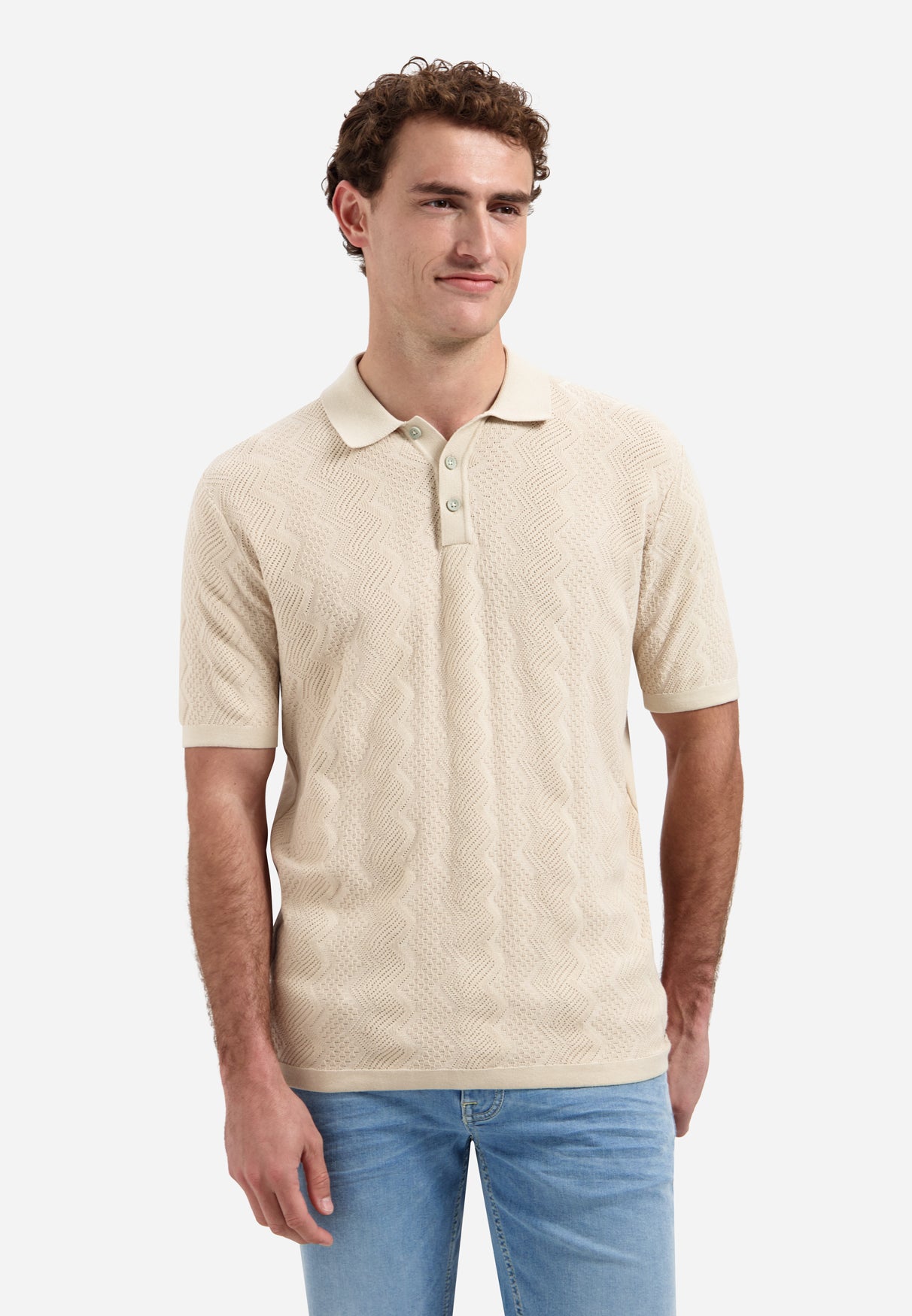 Knitted polo shirt with relief | Desert