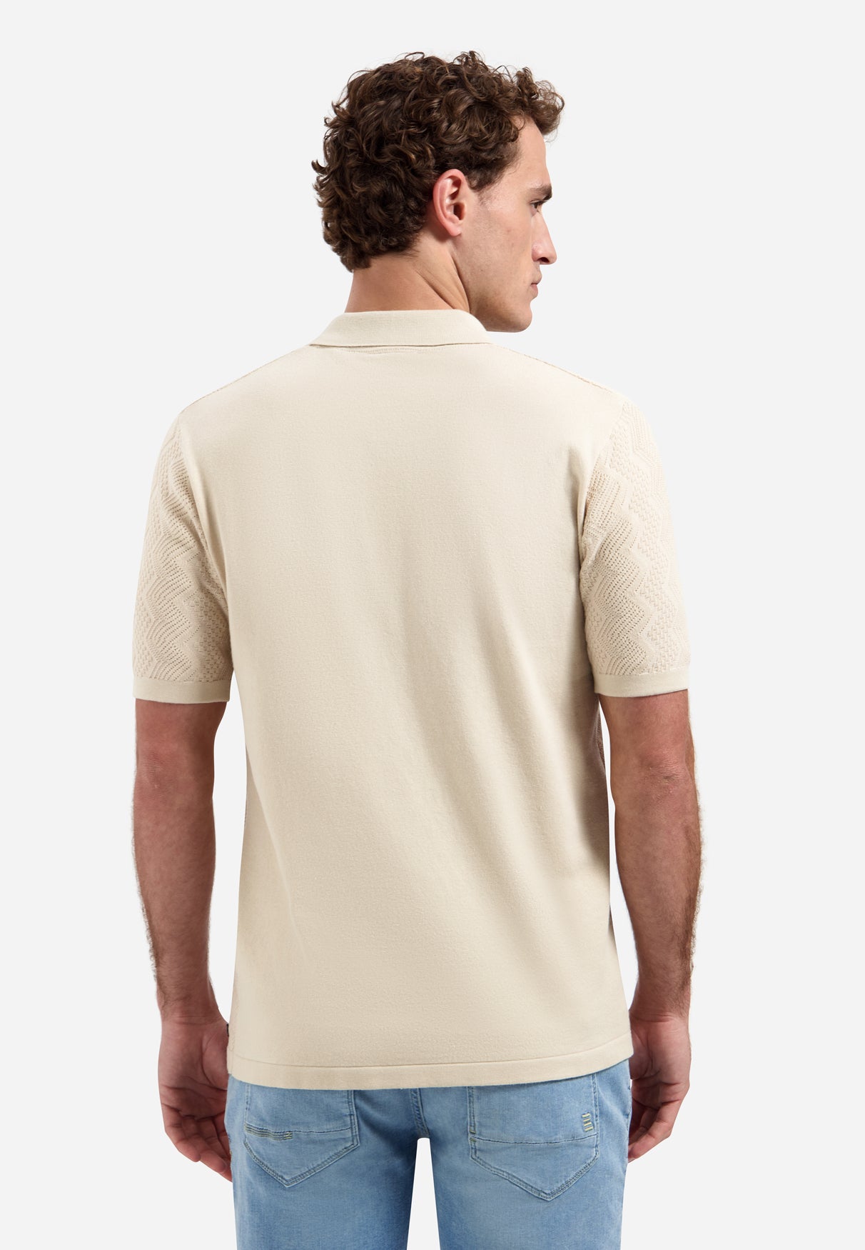Knitted polo shirt with relief | Desert