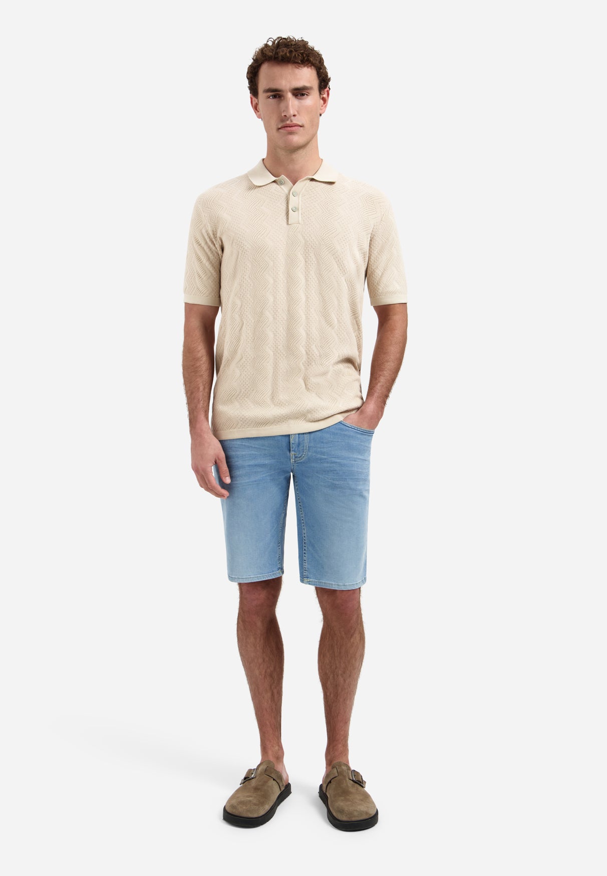 Knitted polo shirt with relief | Desert