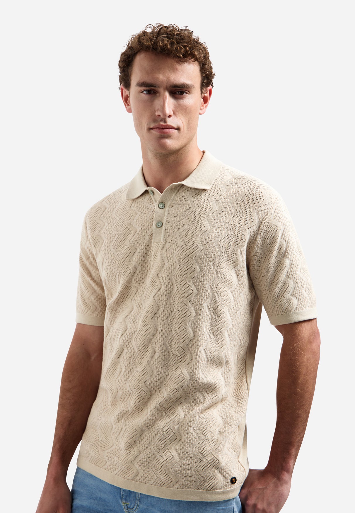 Knitted polo shirt with relief | Desert