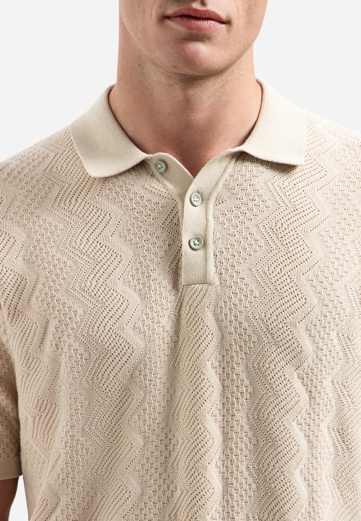Knitted polo shirt with relief | Desert