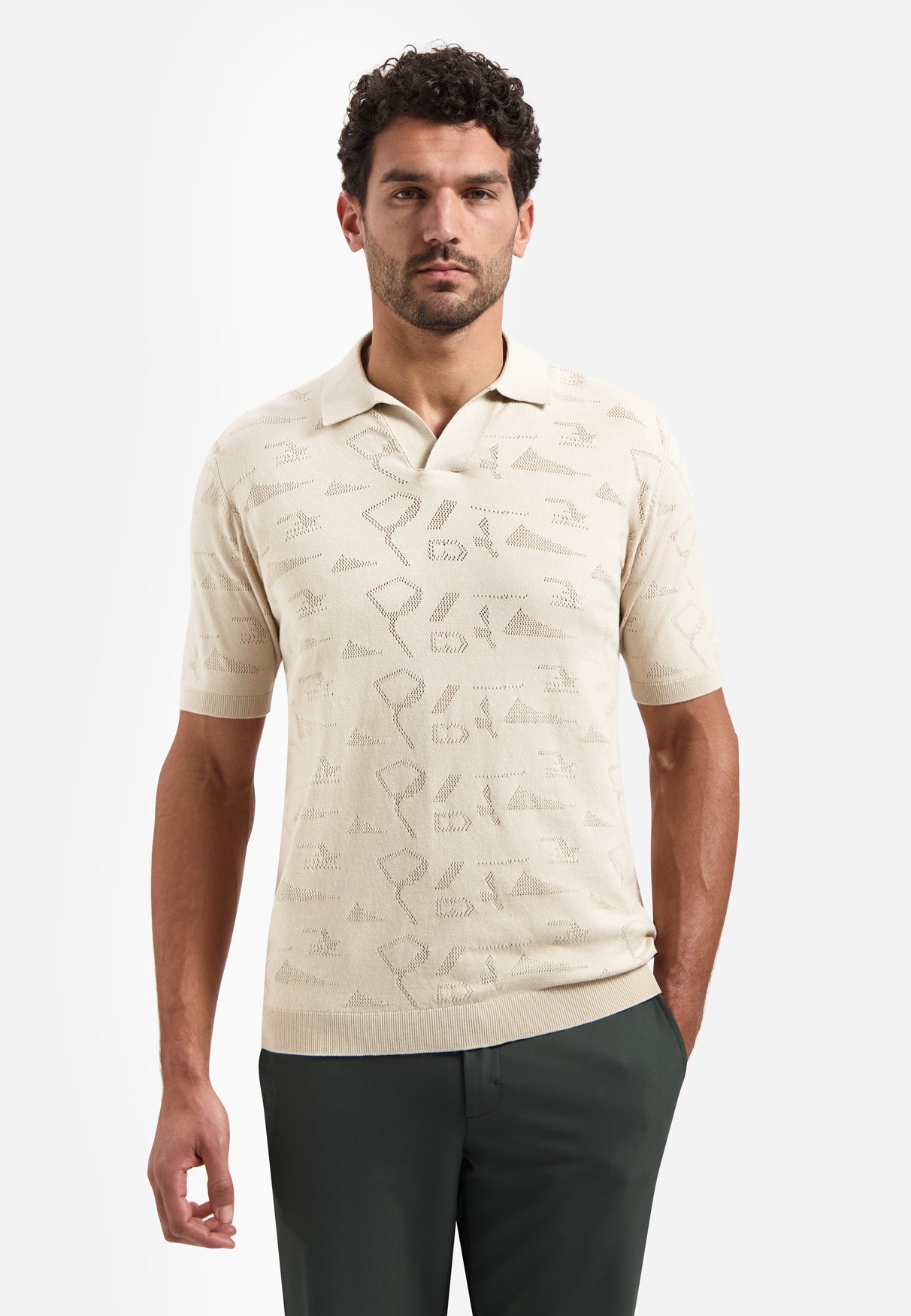Knitted jacquard polo shirt | Desert