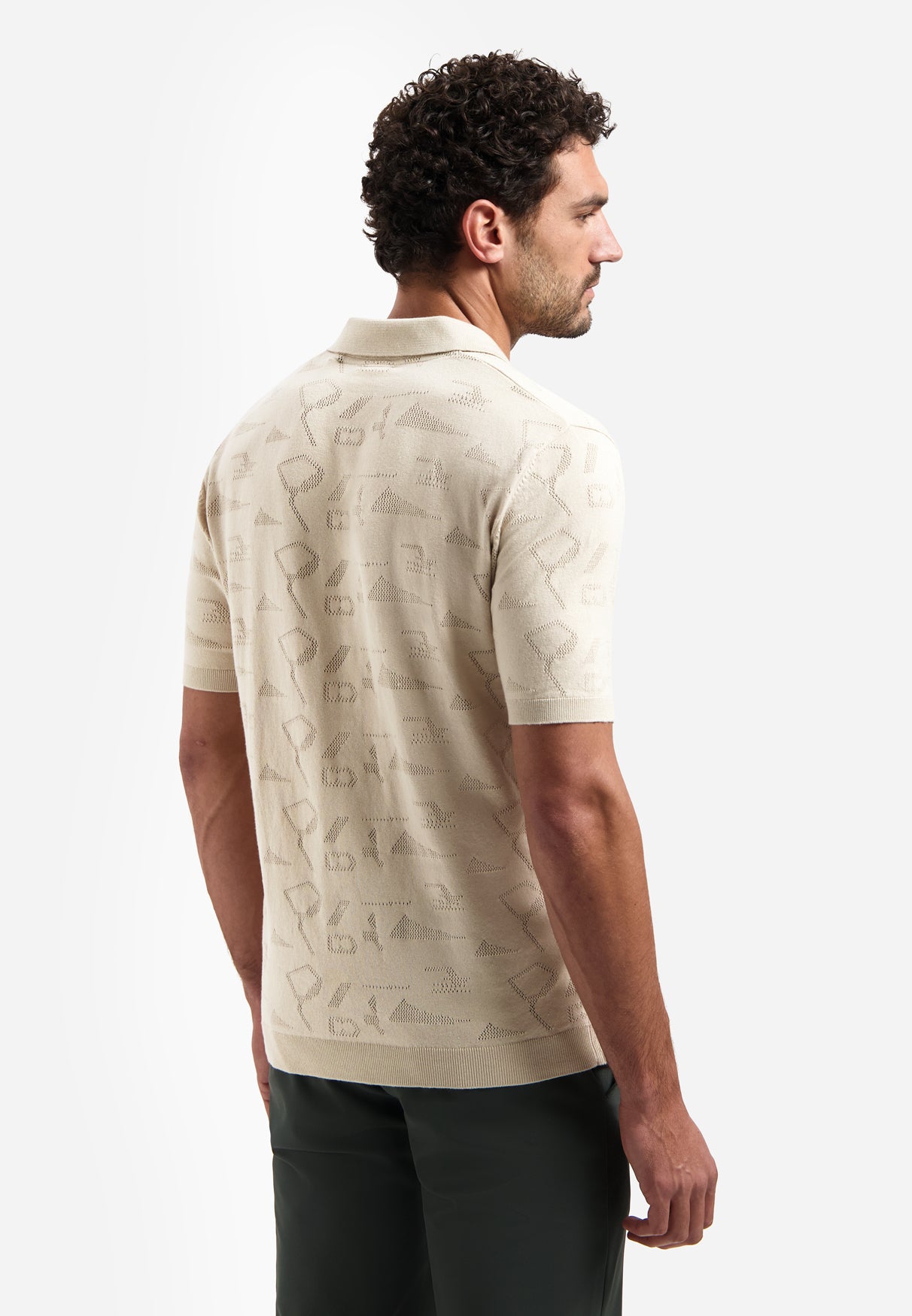 Knitted jacquard polo shirt | Desert