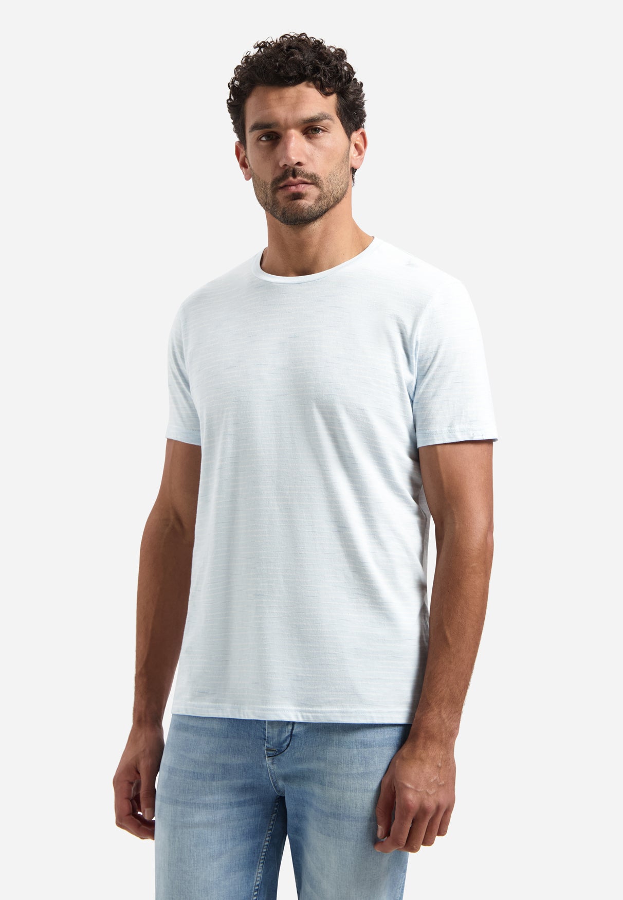 Striped T-shirt with round neck | Sky