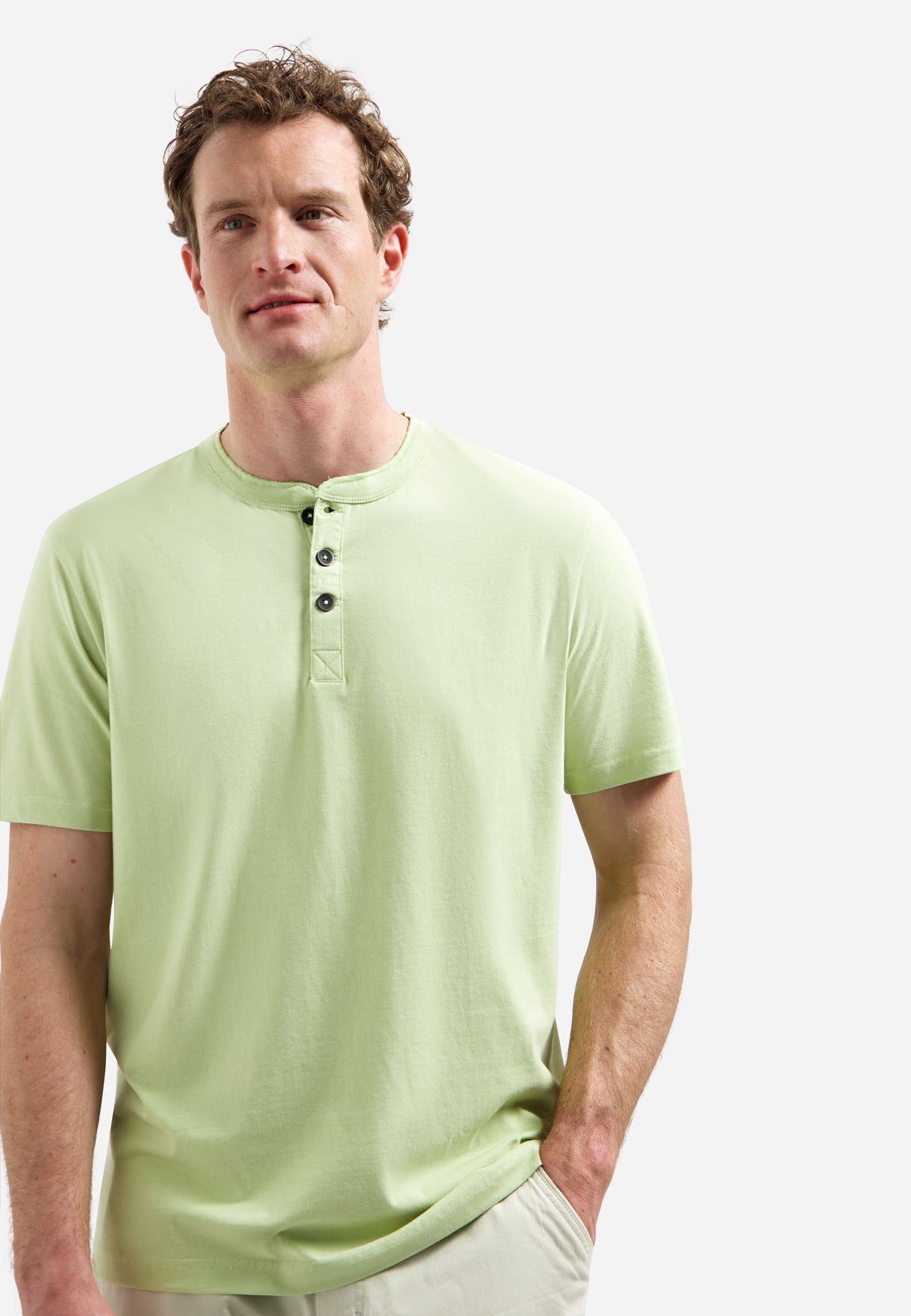 Melange T-shirt with button closure | Green