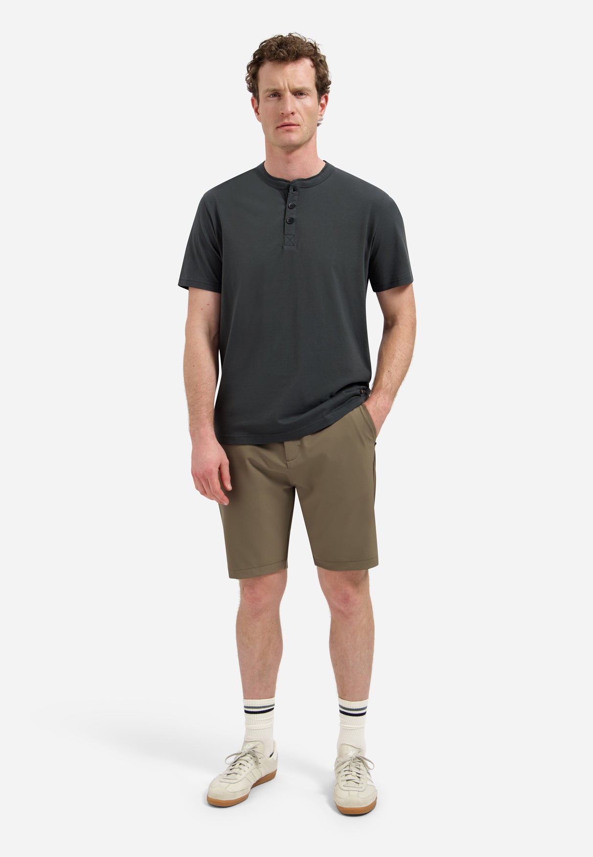 Melange T-shirt with button closure | Dark Steel