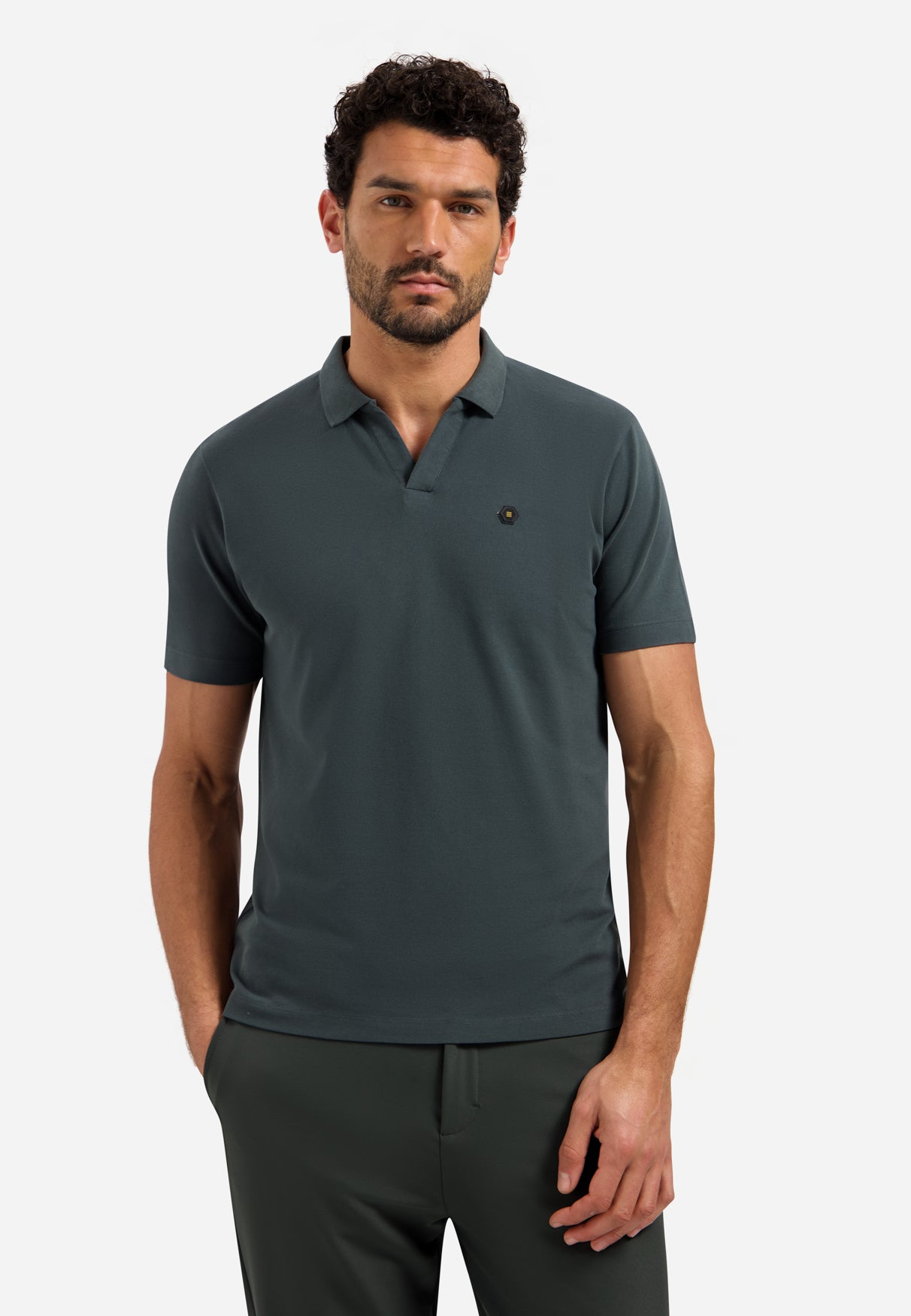 Basic polo shirt with V-neck | Dark Steel